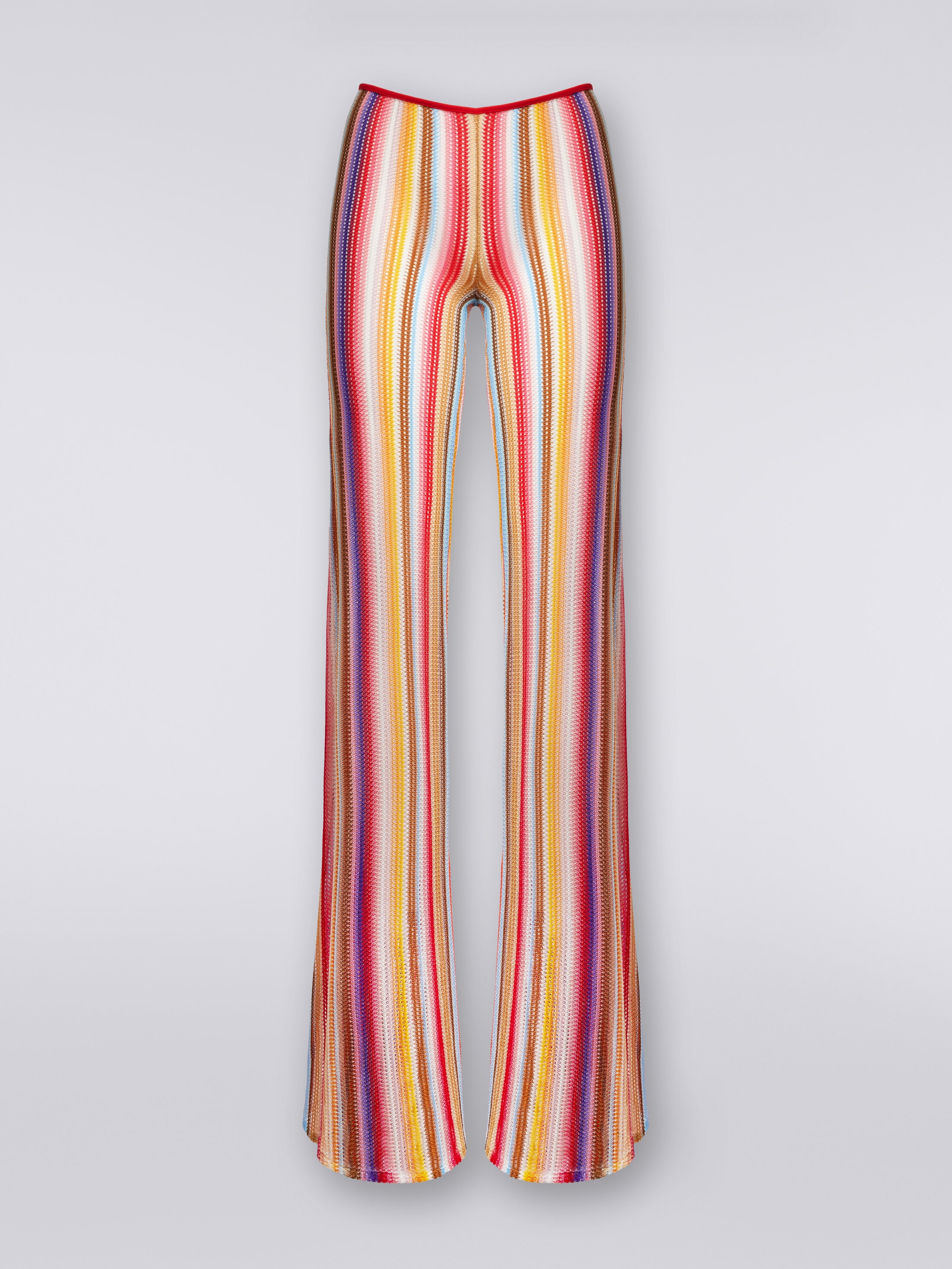 Flared trousers in striped crochet