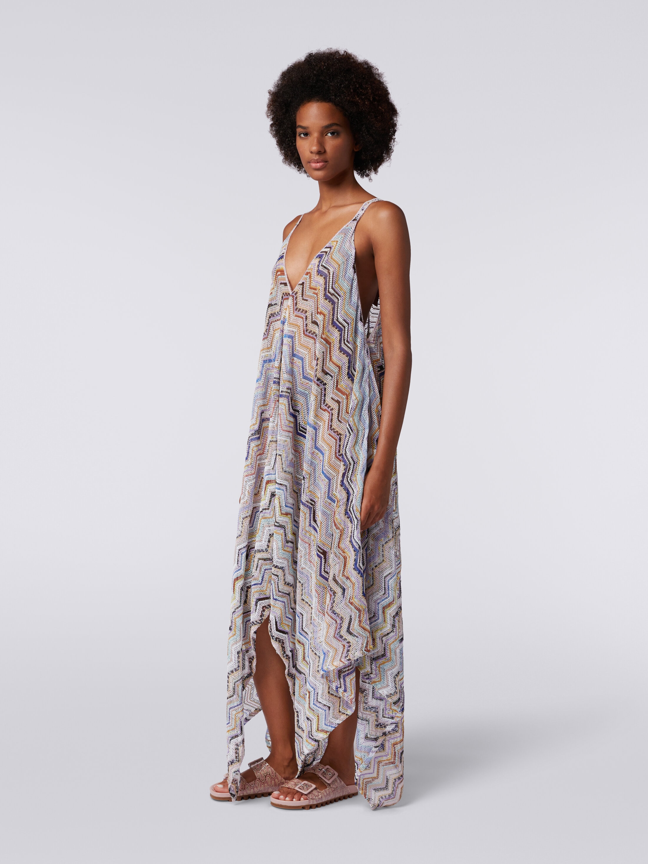 Long cover up in zigzag crochet with lurex Multicoloured | Missoni