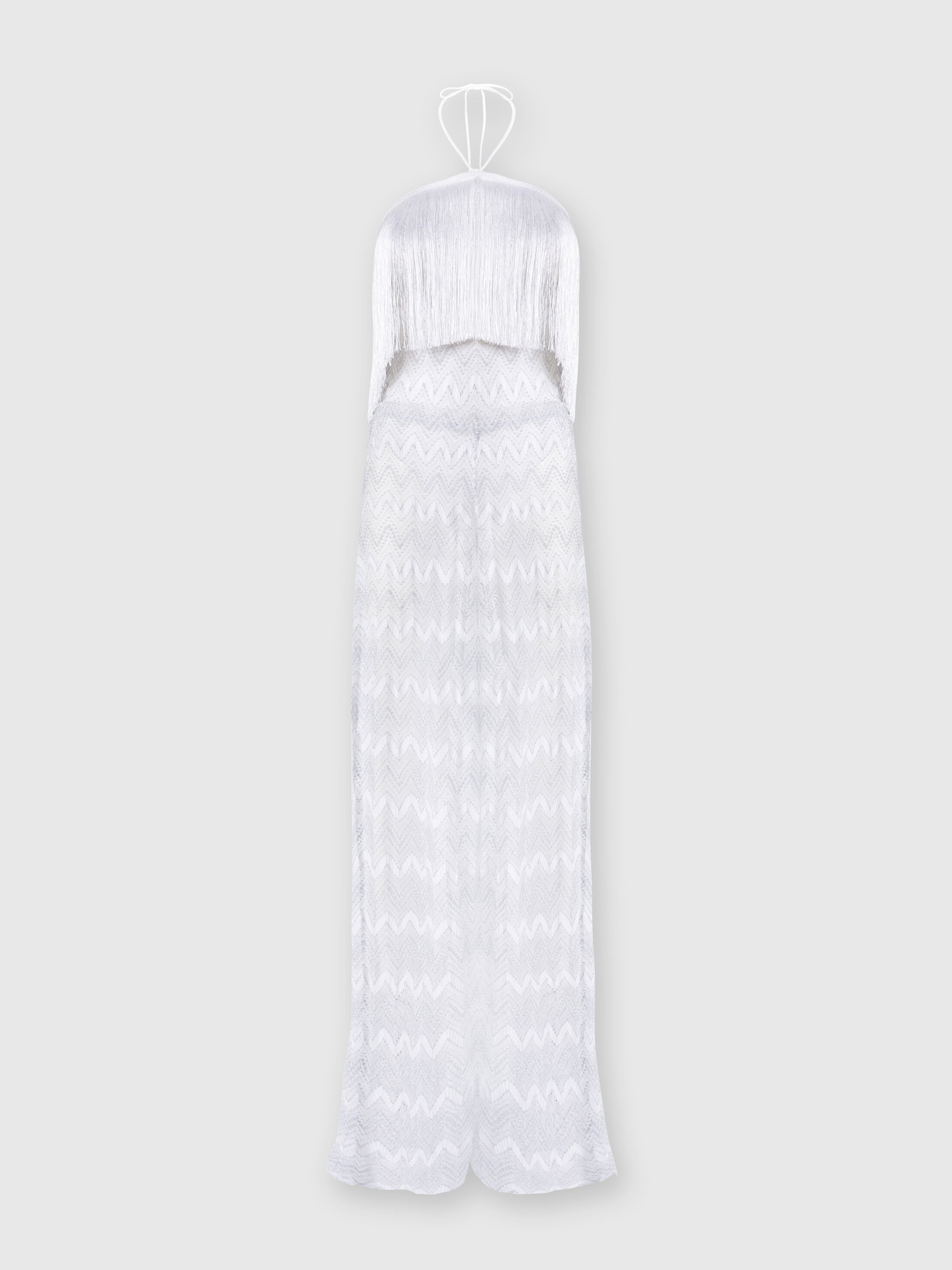 MISSONI ZICK-ZACK-JUMPSUIT AUS LAMÉ-VISKOSE MIT FRANSEN 