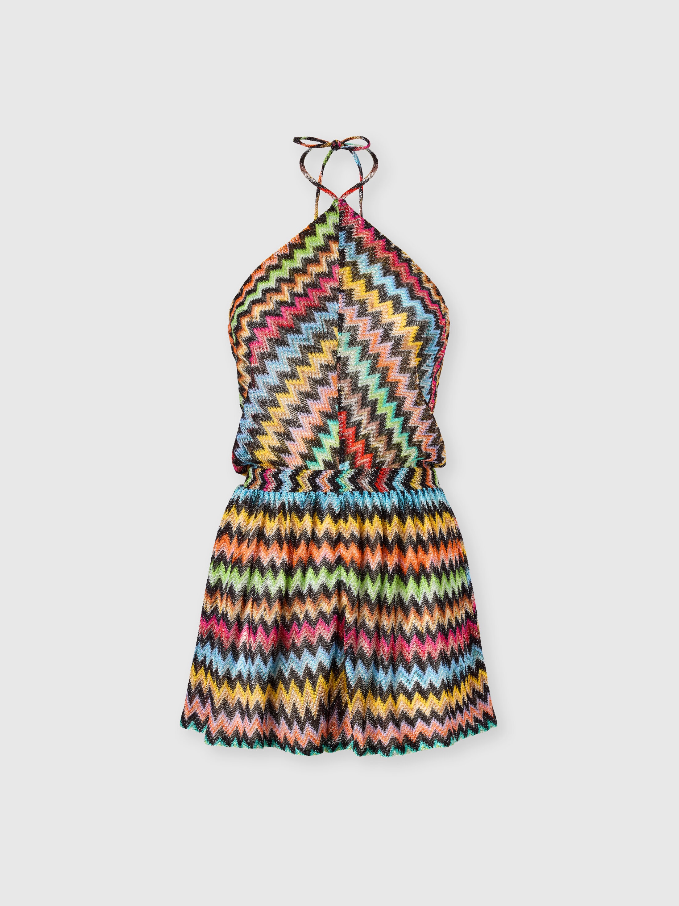 Missoni Donna Nero,Multicolore - Tuta Corta In Viscosa Lamé Con Micro Zig Zag Con Scollatura All'americana, Nero & Multicolore, Taglia: 42