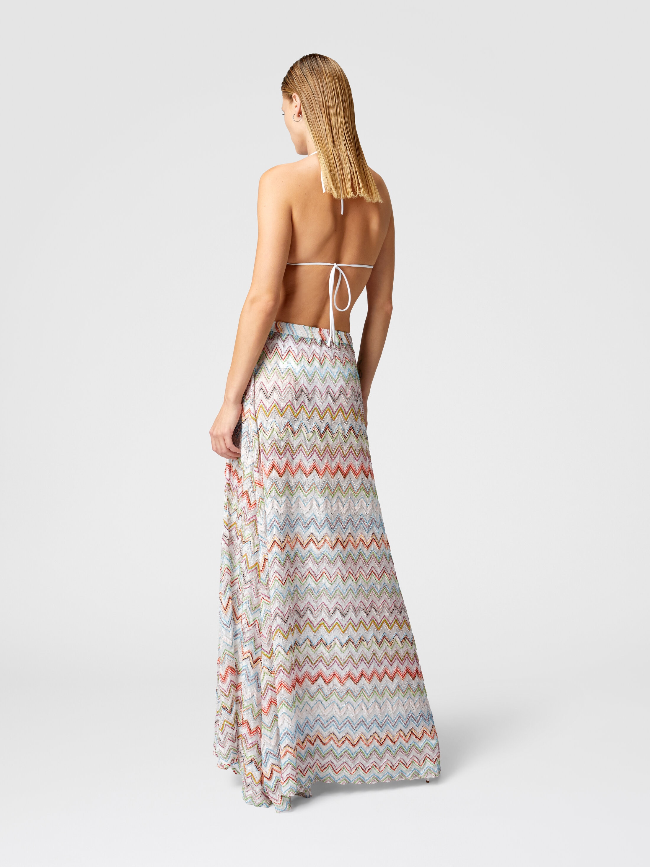 Long cover-up skirt with 3D zig zag lamé and slit