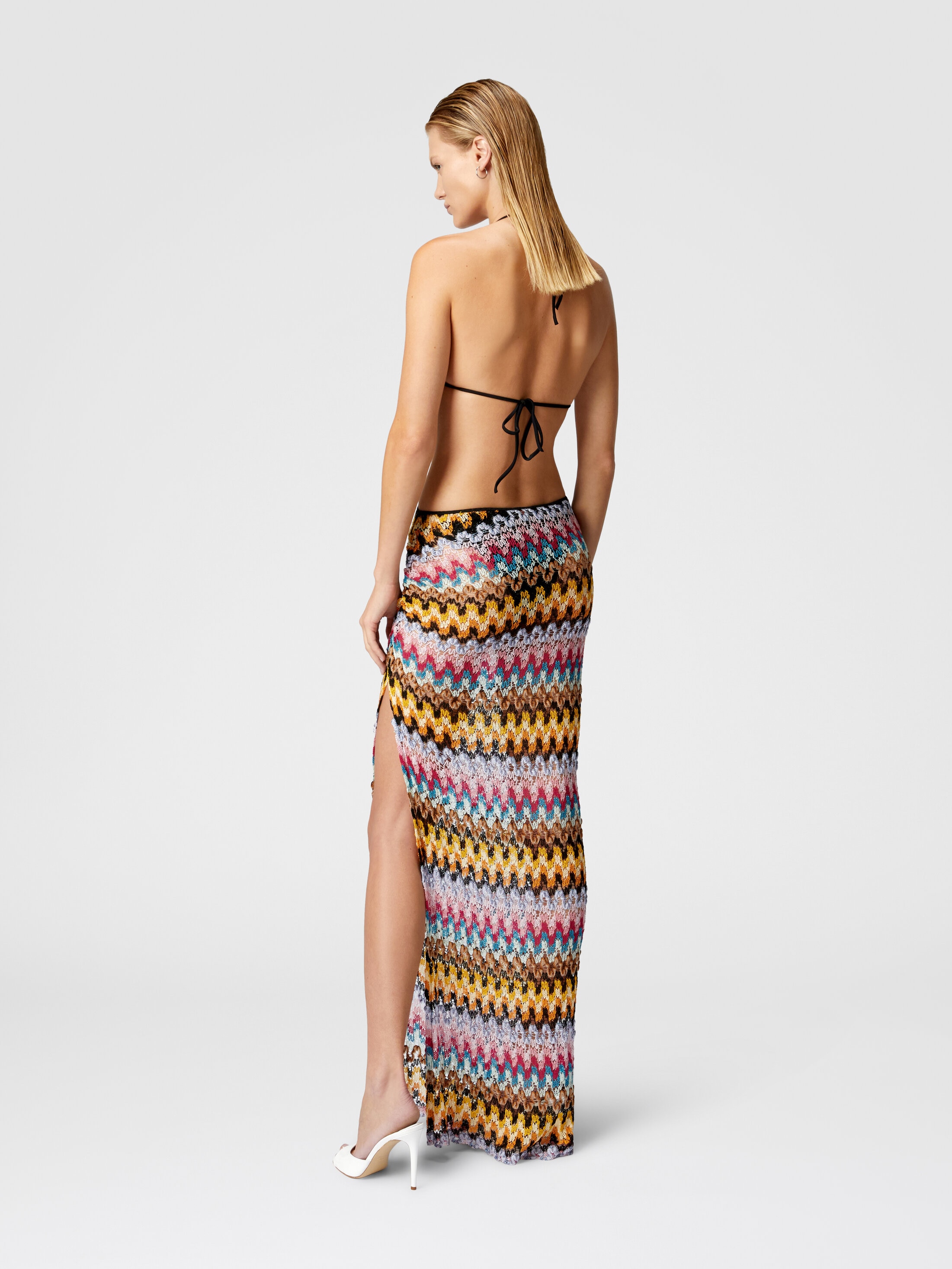 Long skirt in lamé viscose lace with gathers Multicoloured