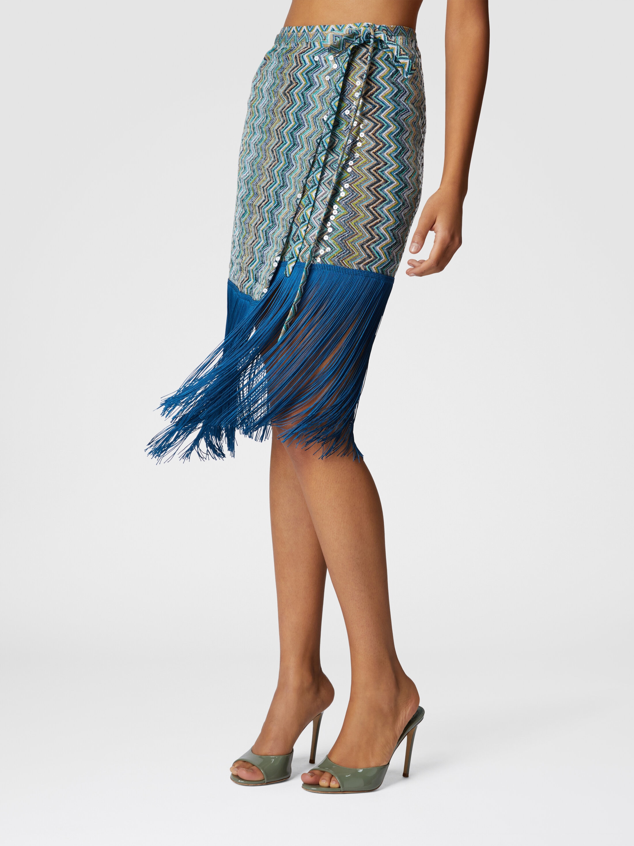 Zig zag lamé viscose sarong skirt with sequins and fringes