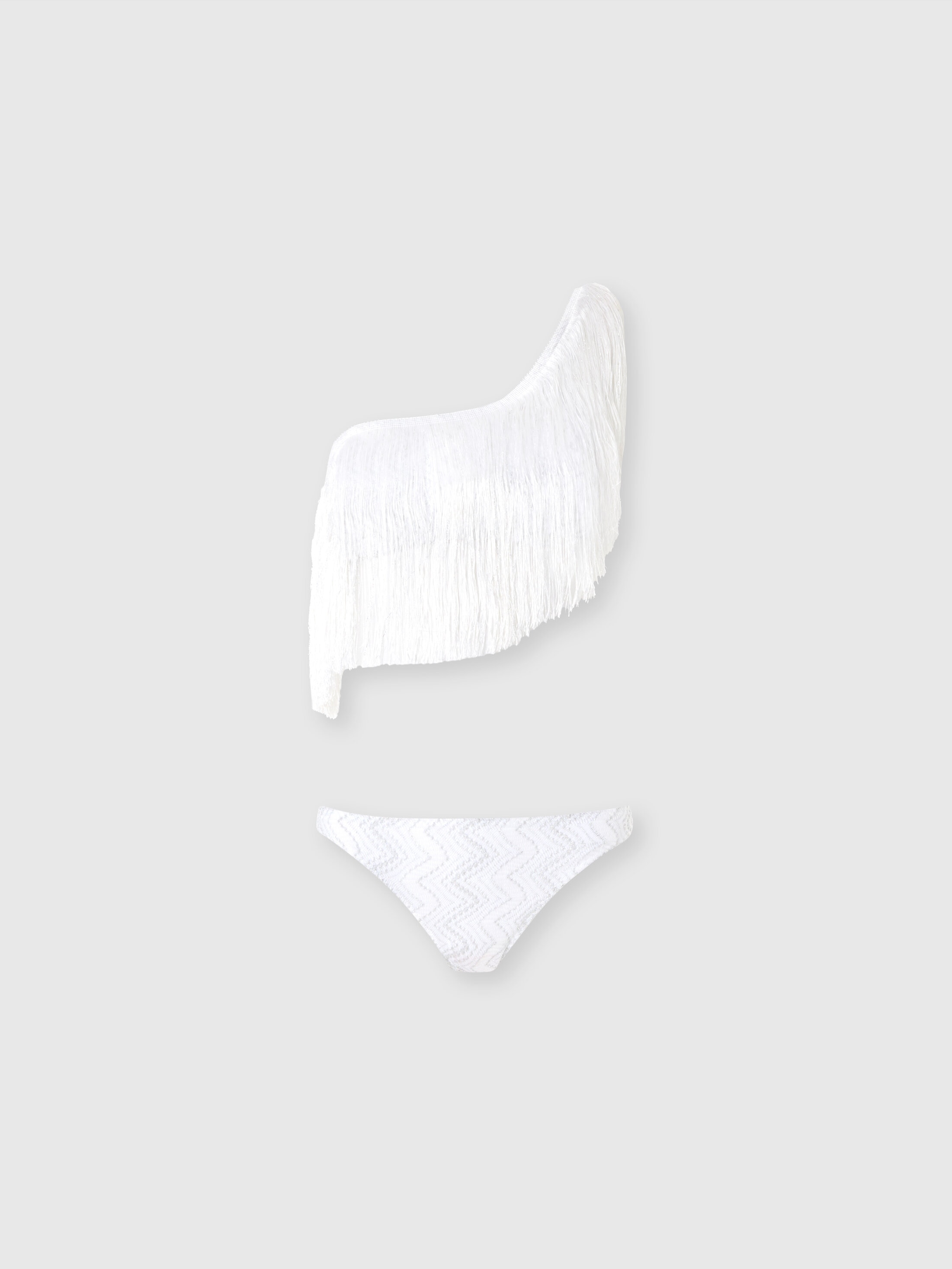 Missoni One-shoulder-bikini Aus Zickzack-lamé Aus Viskose Mit Fransen In Silver