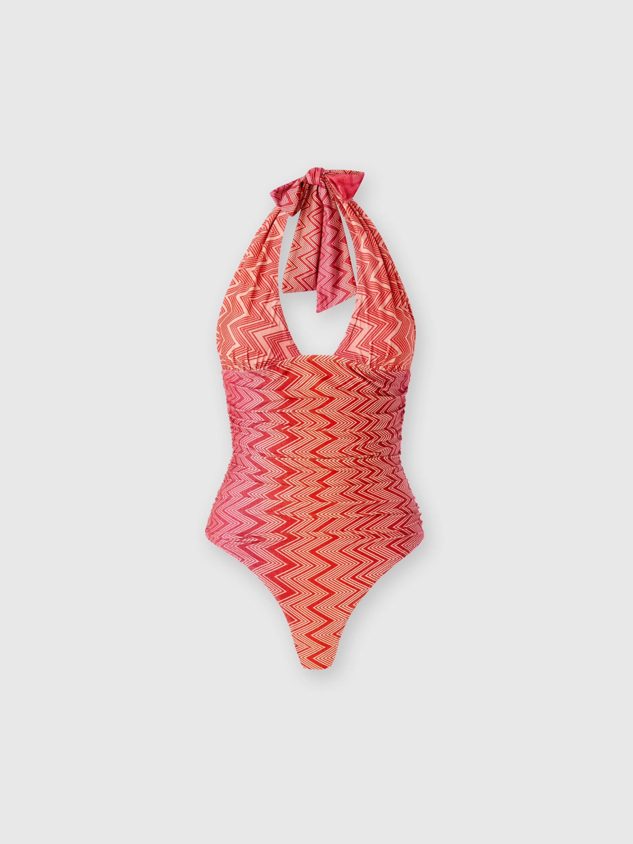 Missoni Chevron Halter One-piece Swimsuit In Red