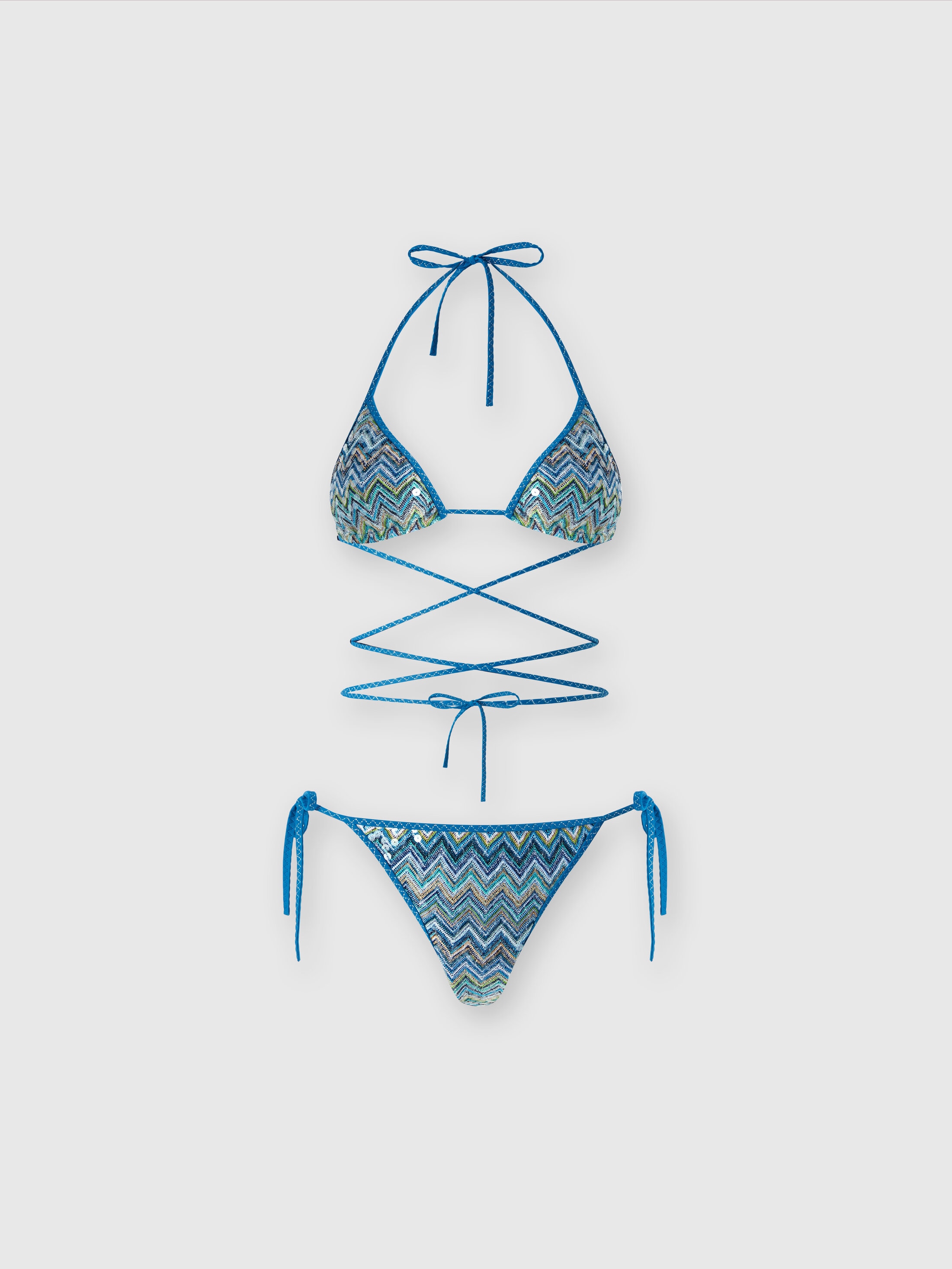 Zig zag lamé viscose bikini with sequins and lace to braid