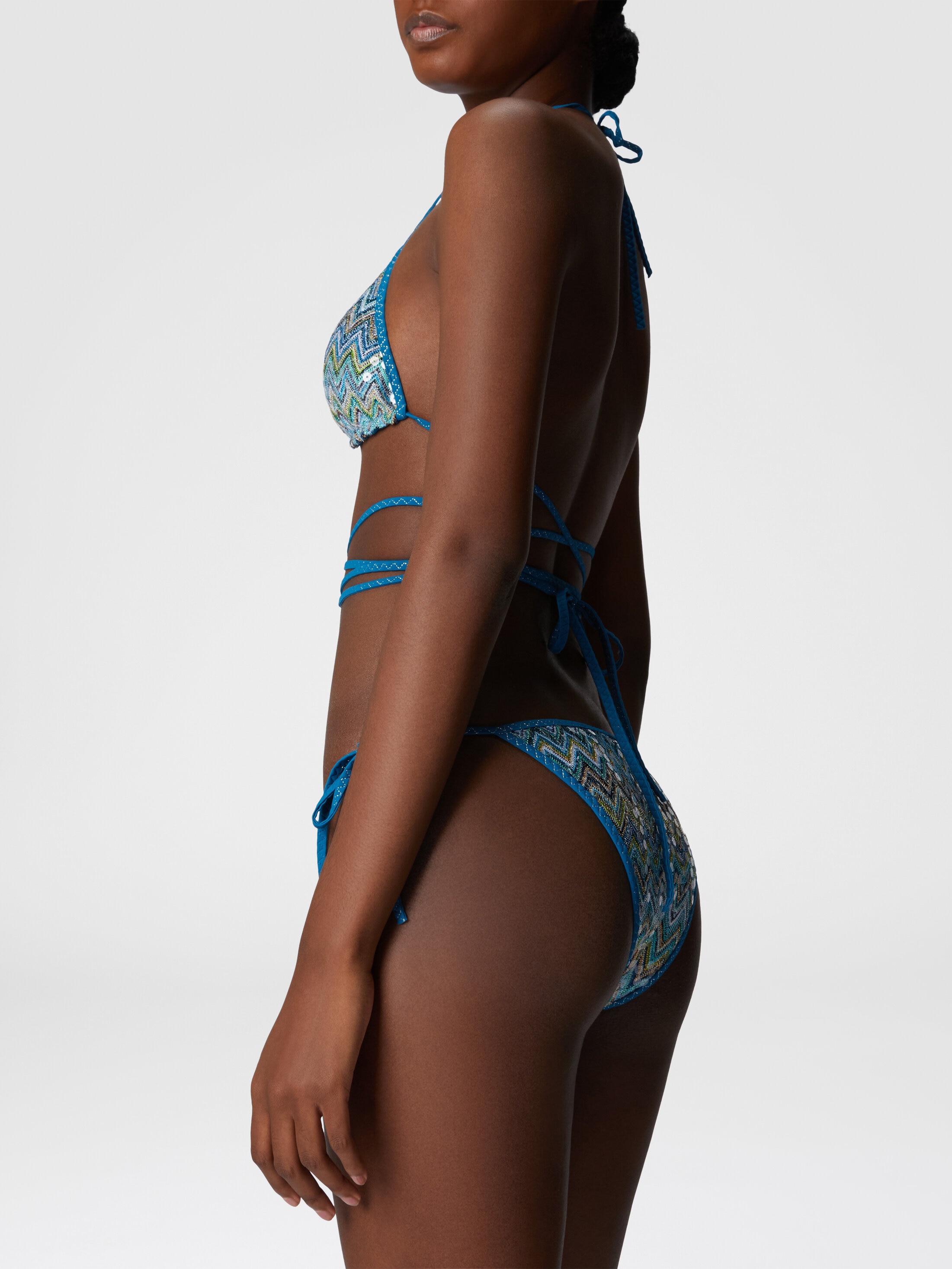 Zig zag lamé viscose bikini with sequins and lace to braid