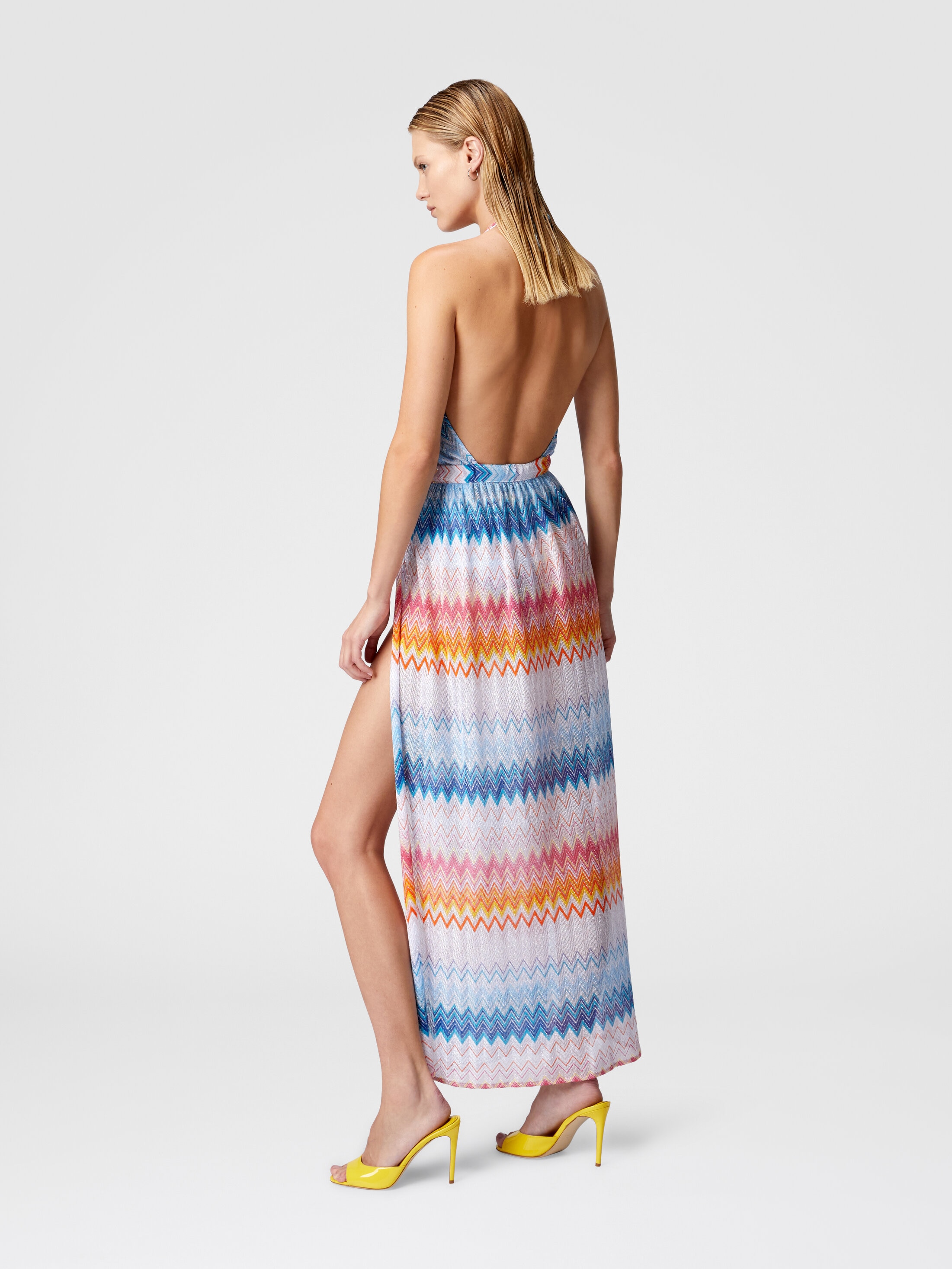 Long cover-up dress in zig zag lamé viscose blend Multicoloured