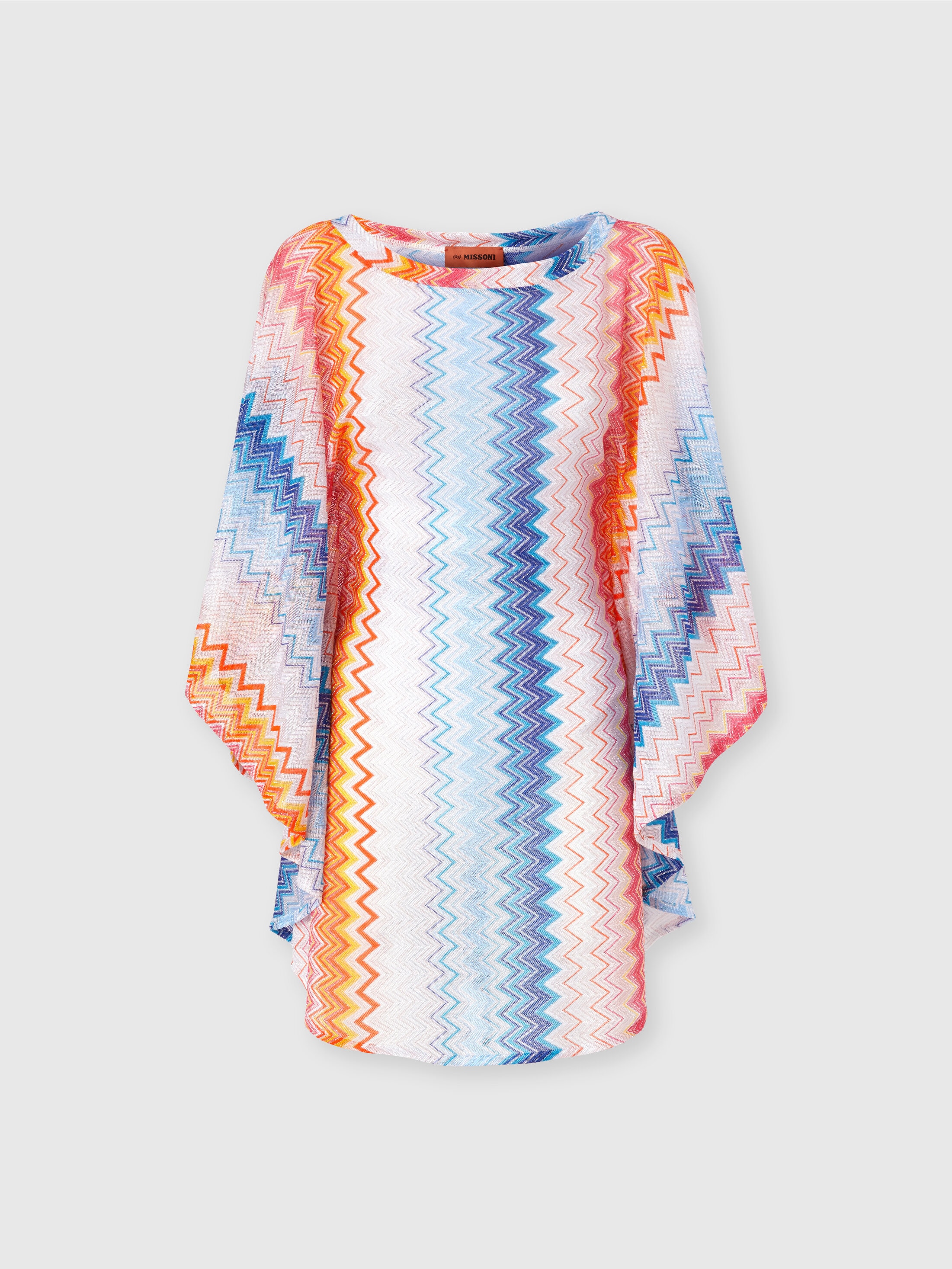 Short kaftan in zig zag lamé viscose blend with batwing