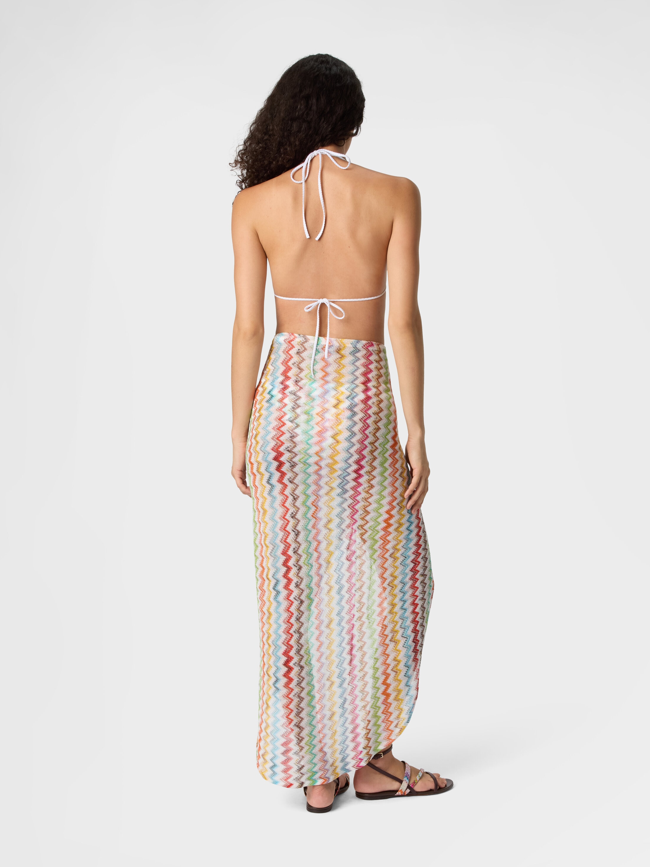 Ruched long skirt in lamé viscose with micro zigzag pattern White