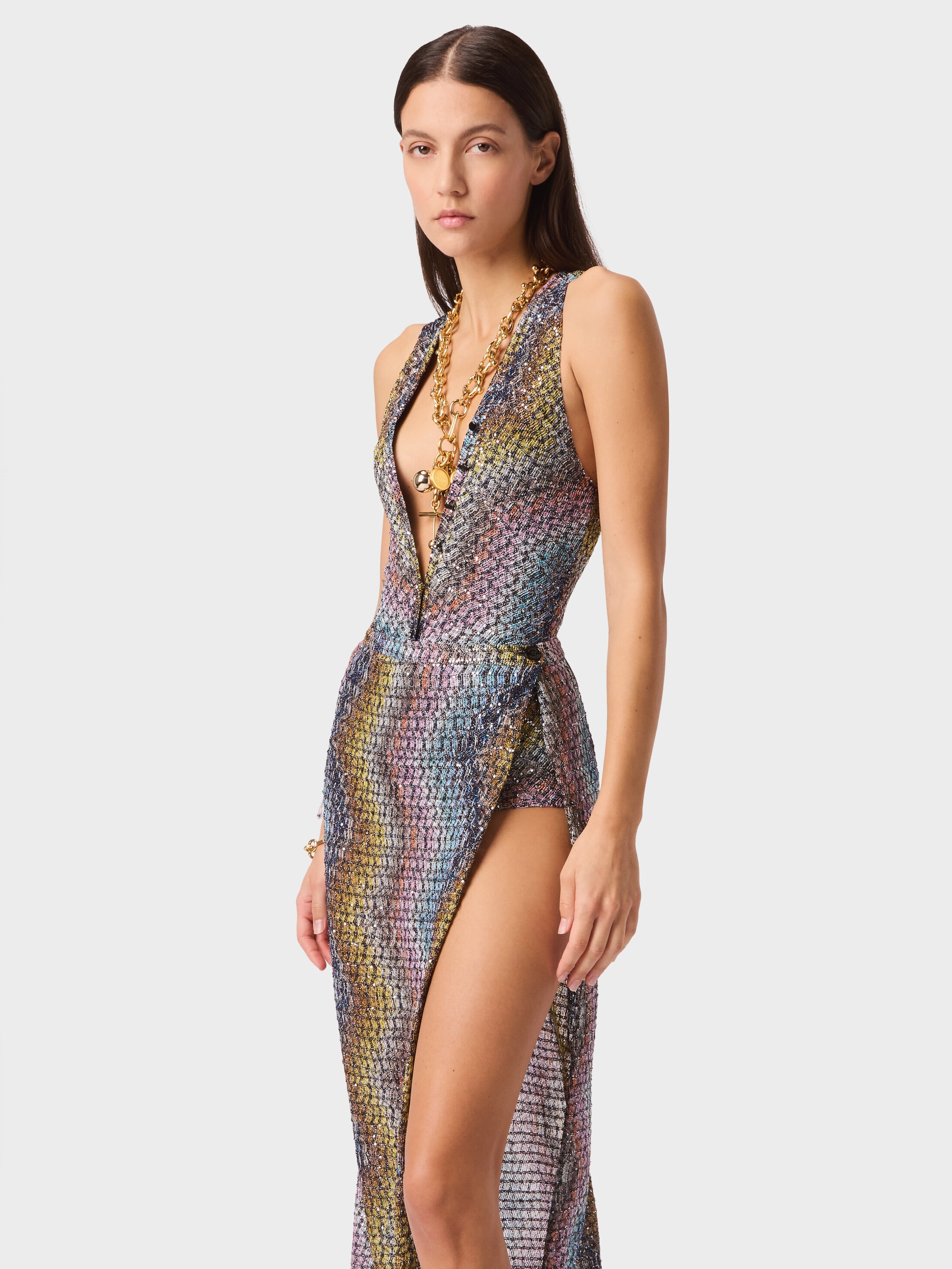 Long skirt in viscose lamé with zig zag motif Multicoloured | Missoni