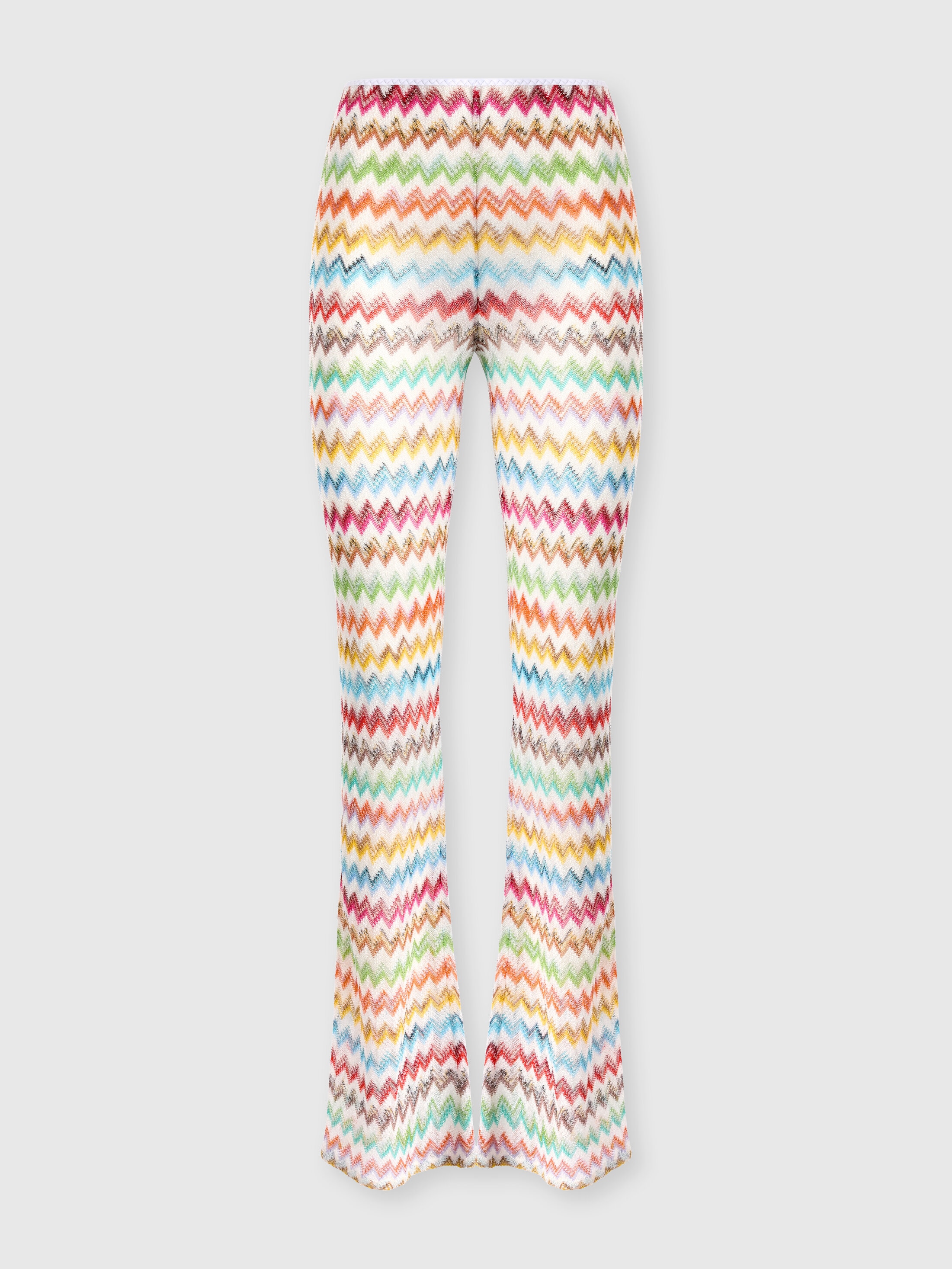 Missoni Donna Bianco,Multicolore - Pantaloni Flare In Viscosa Lamé Con Micro Zig Zag, Bianco & Multicolore, Taglia: 40