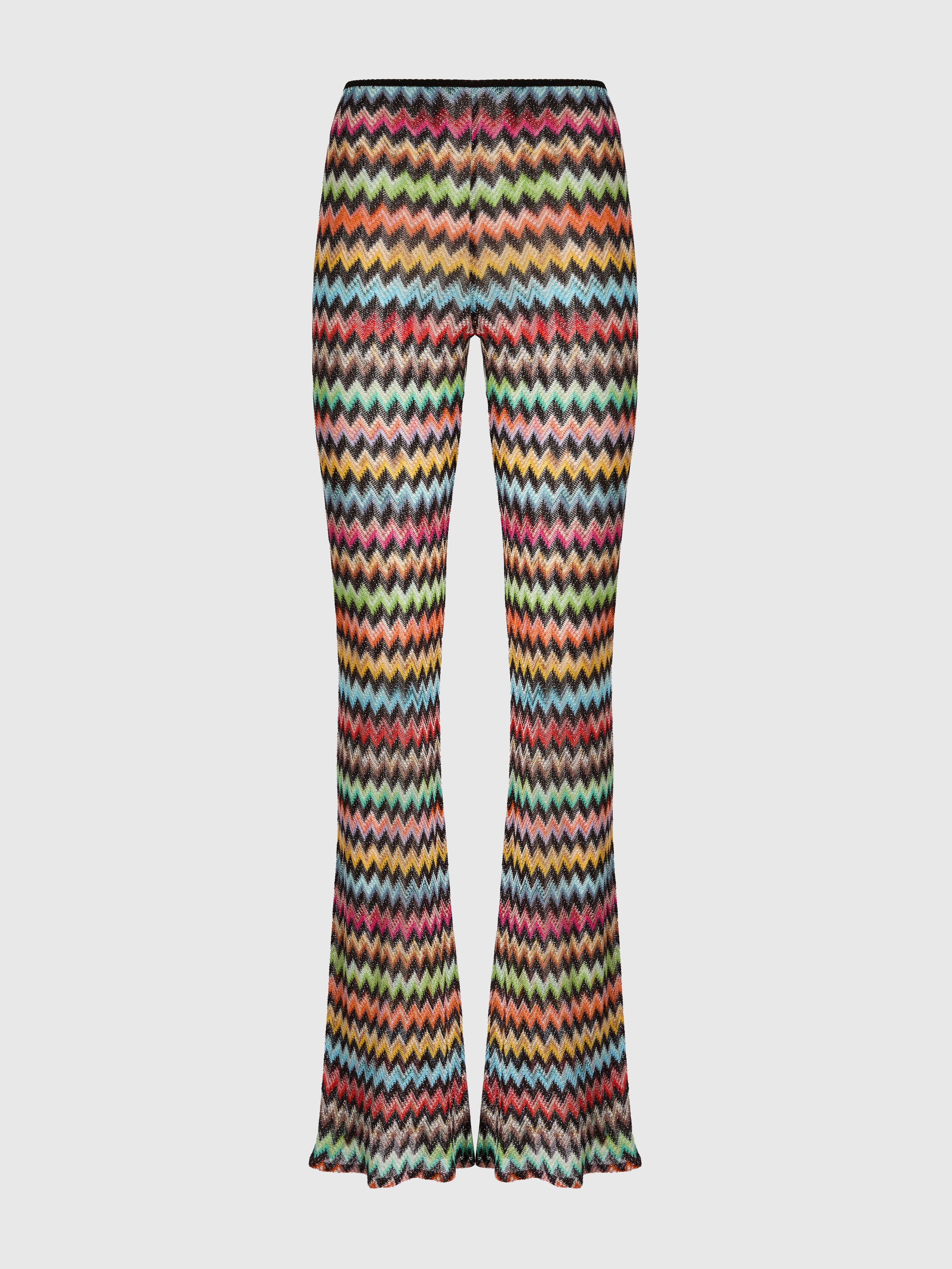 Missoni Donna Nero,Multicolore - Pantaloni Flare In Viscosa Lamé Con Micro Zig Zag, Nero & Multicolore, Taglia: 46