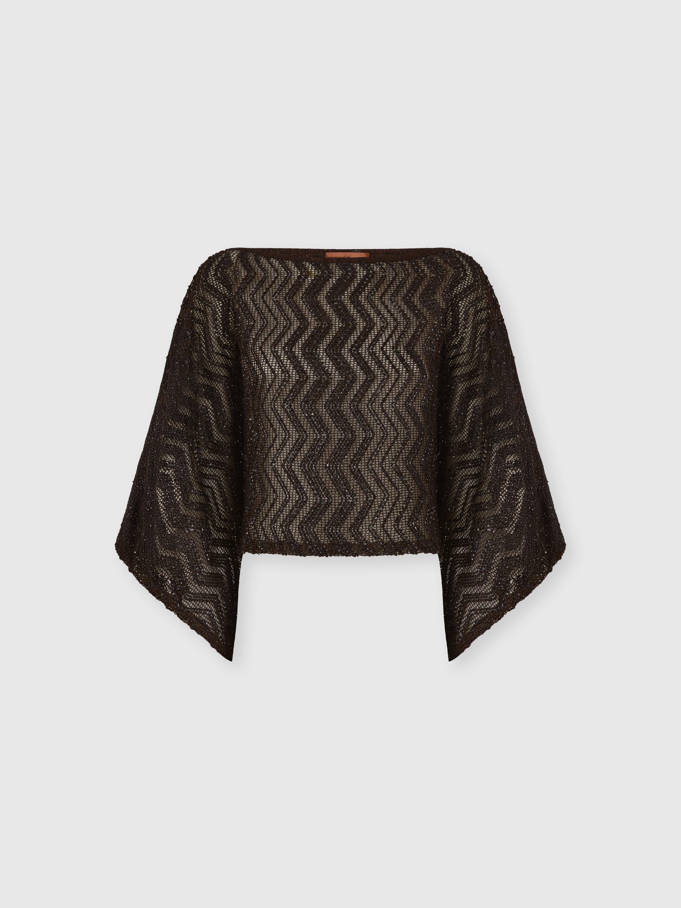 Missoni Donna Marrone - Top A Rete Zig Zag Con Paillettes E Maniche Ampie, Taglia: 42