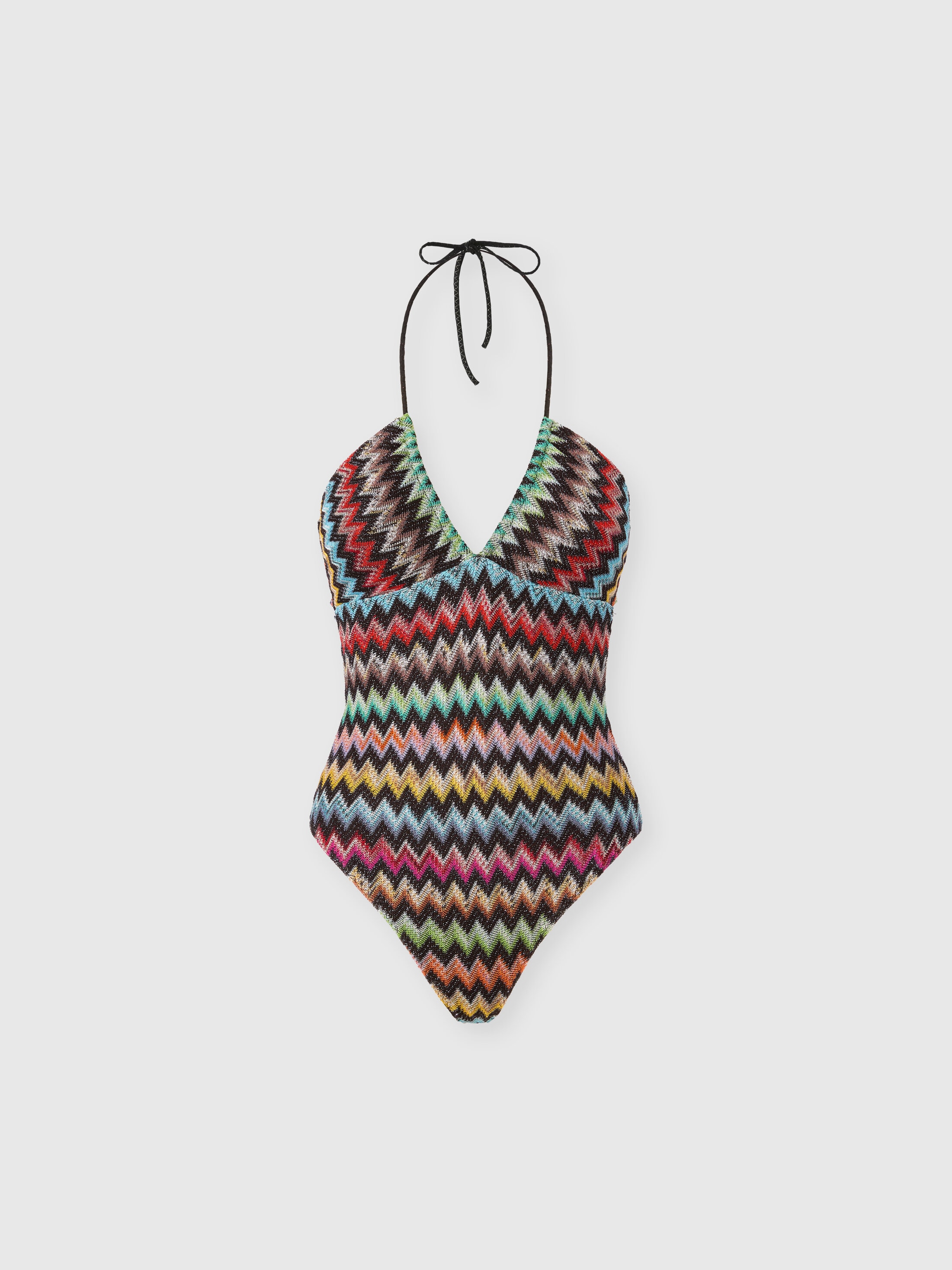 Missoni Donna Nero,Multicolore - Costume Intero In Viscosa Lamé Con Micro Zig Zag, Nero & Multicolore, Taglia: 40