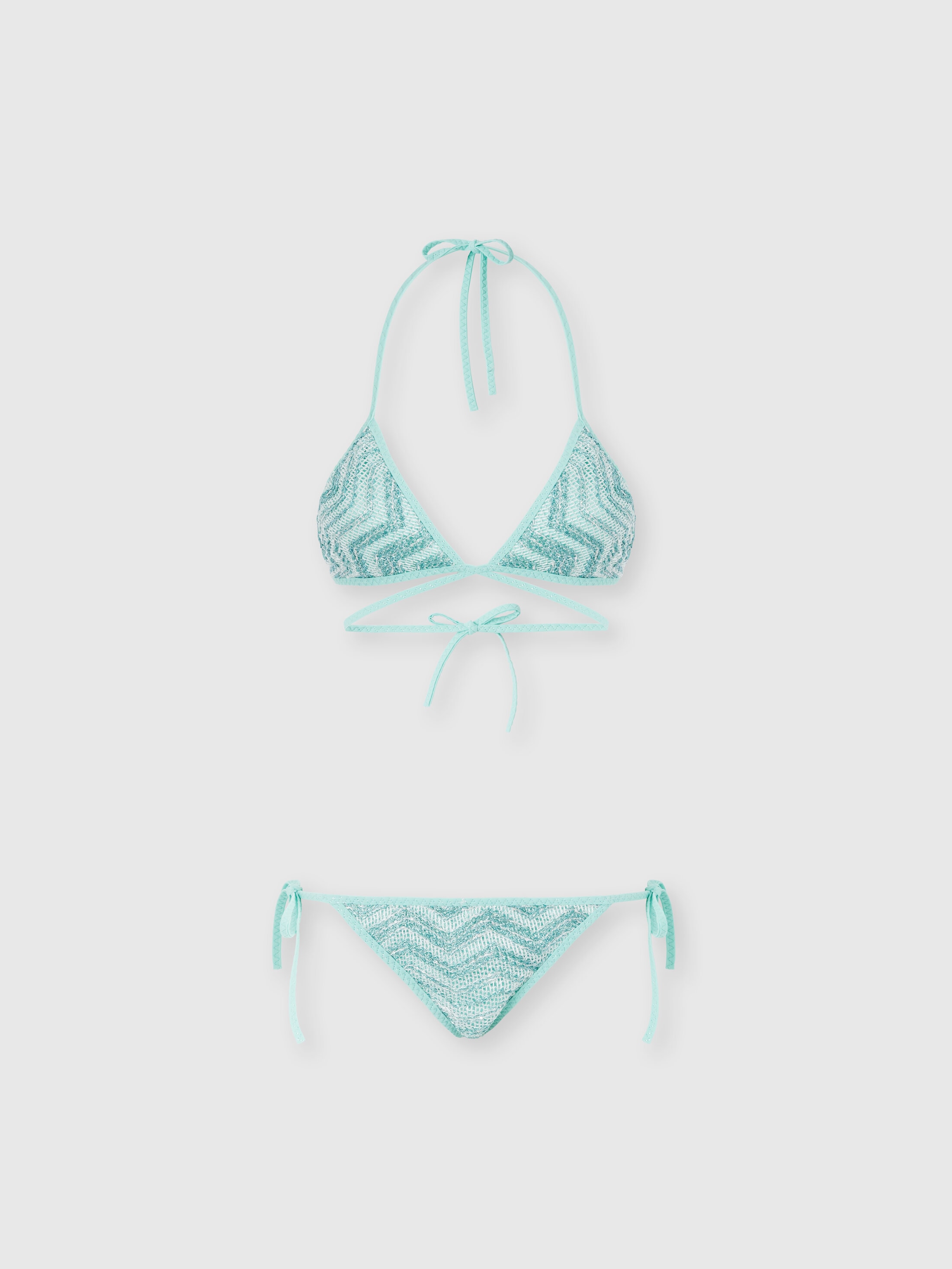 Missoni - Bikini triangle en rsille motif zigzag avec paillettes Femme Bleu Clair Taille 46 490 €