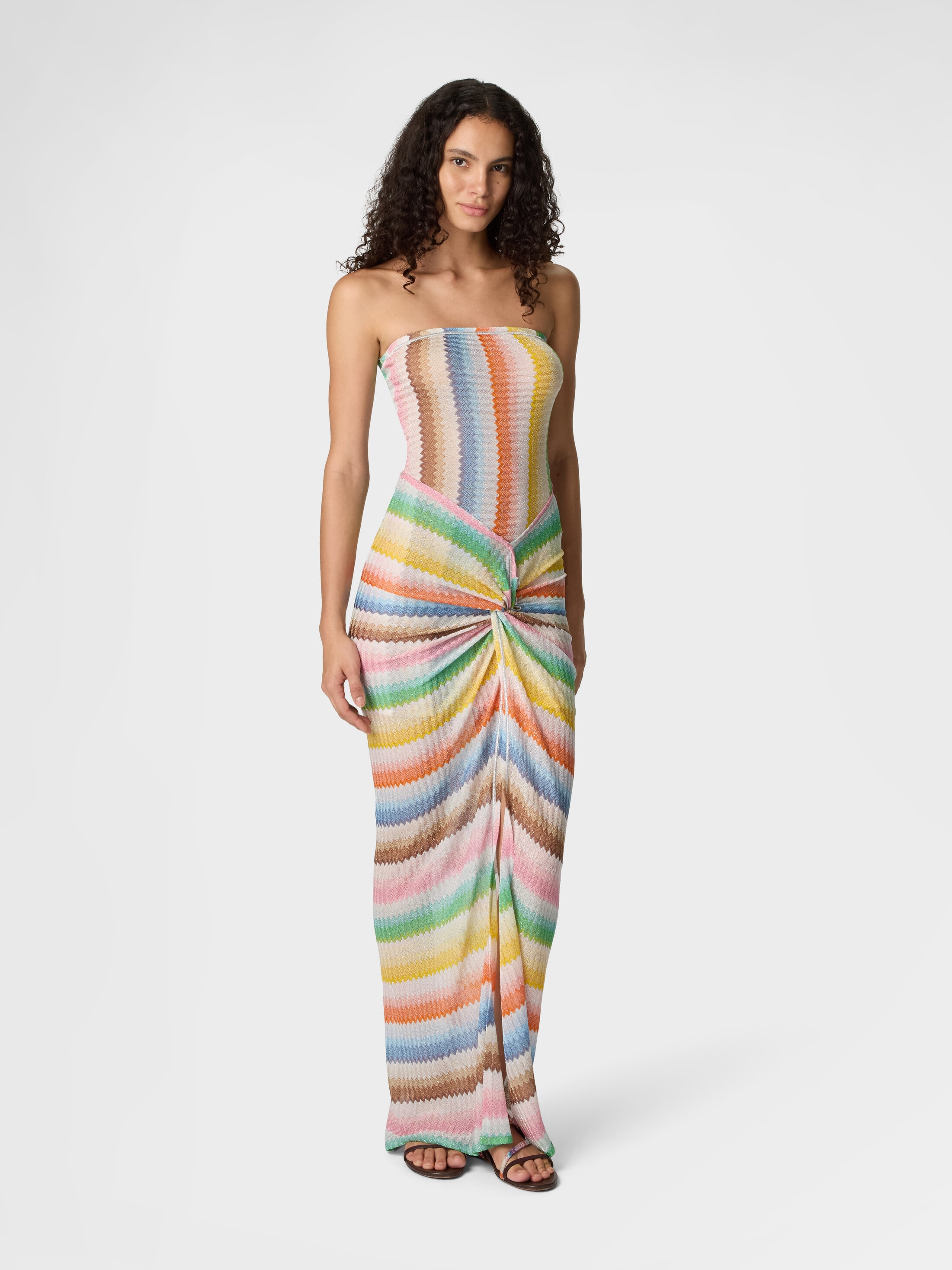 Strapless cover-up dress with dégradé zigzag motif Multicoloured