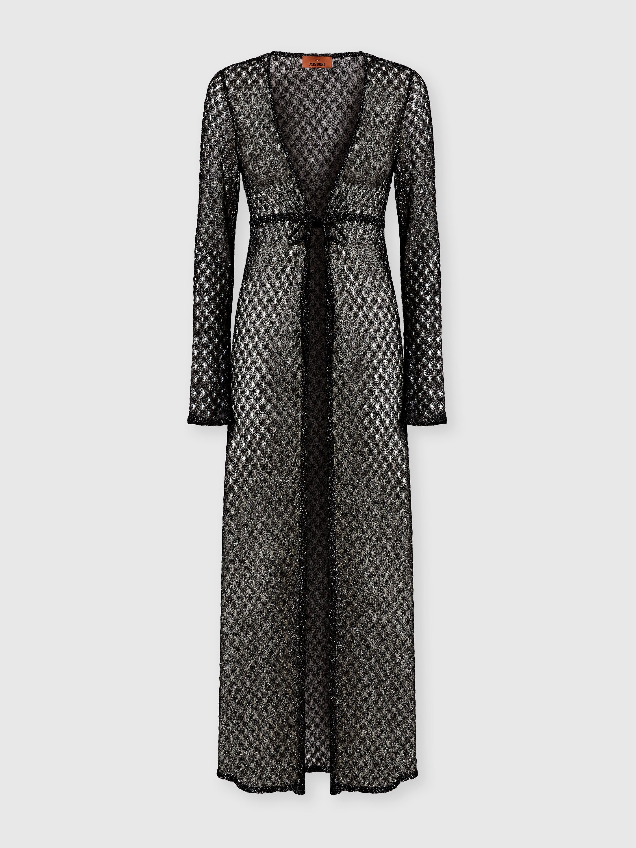 Long cardigan in lamé viscose with spiderweb motif Brown | Missoni