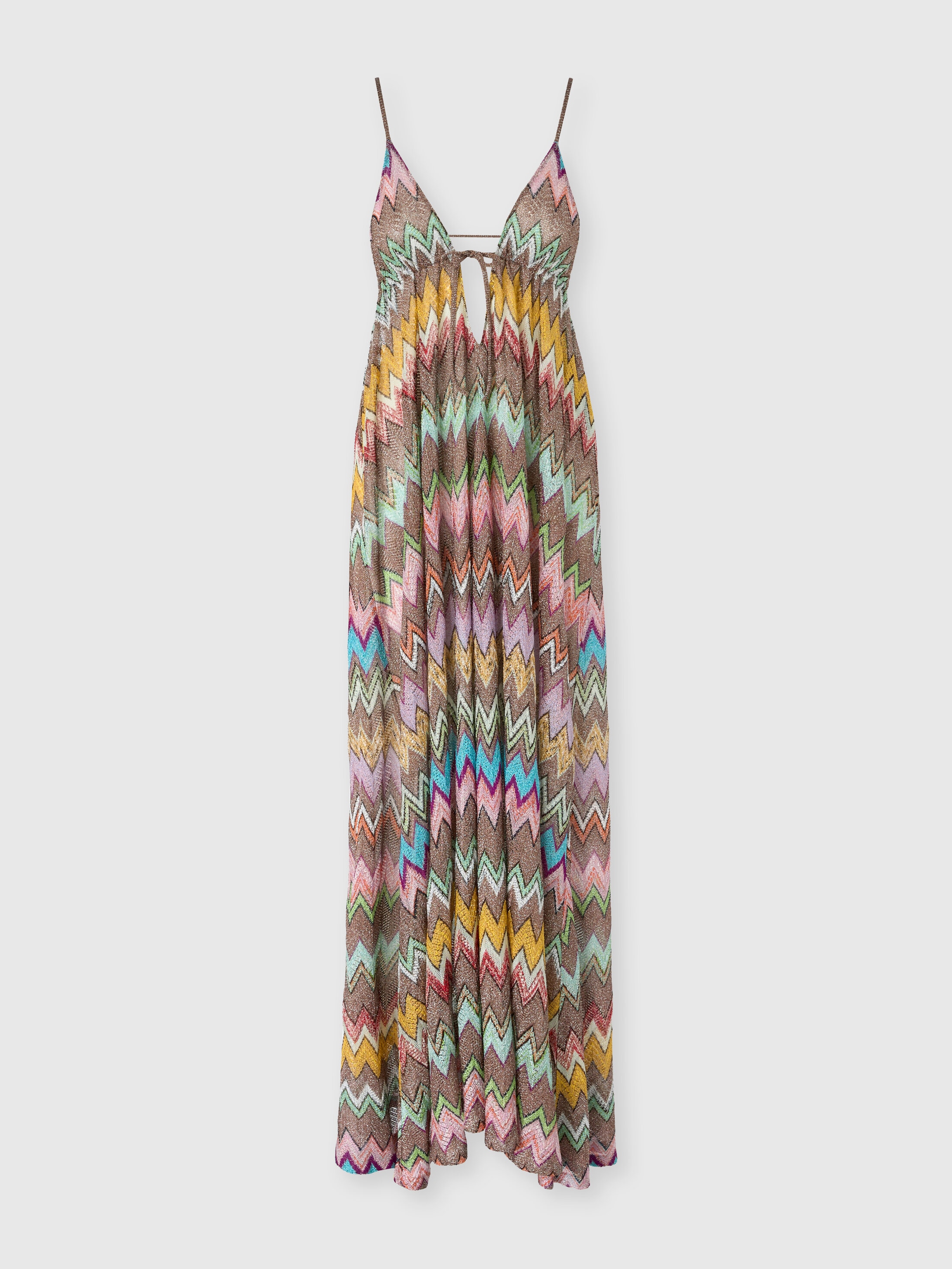 Missoni Donna Nero,Multicolore - Abito Copricostume Lungo In Viscosa Lamé Con Macro Zig Zag E Spalline Sottili, Nero & Multicolore, Taglia: 38