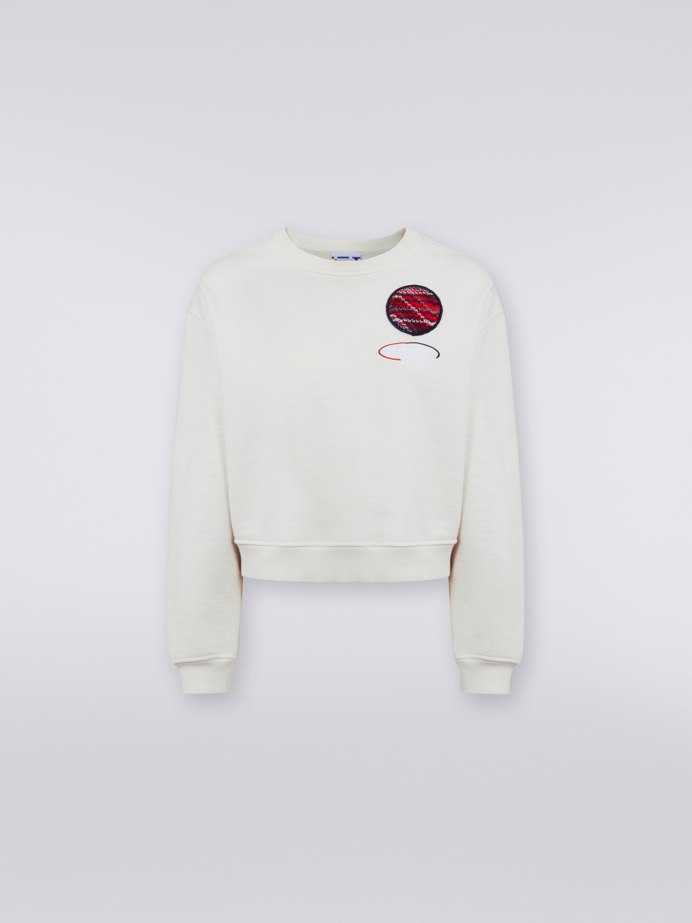 Cotton crew-neck sweatshirt with knitted insert and logo White ...
