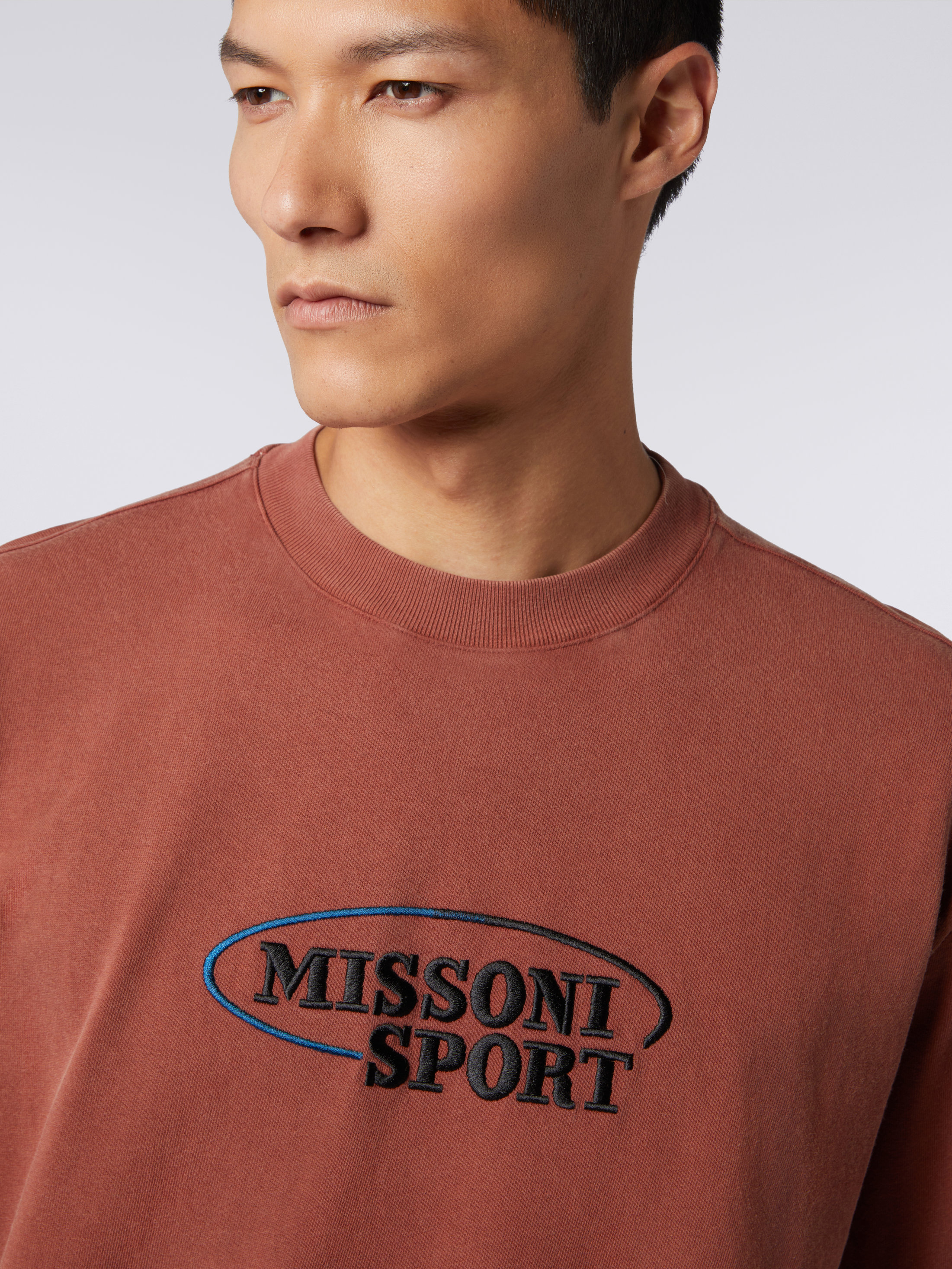 Cotton knit crew-neck T-shirt with logo Rust | Missoni