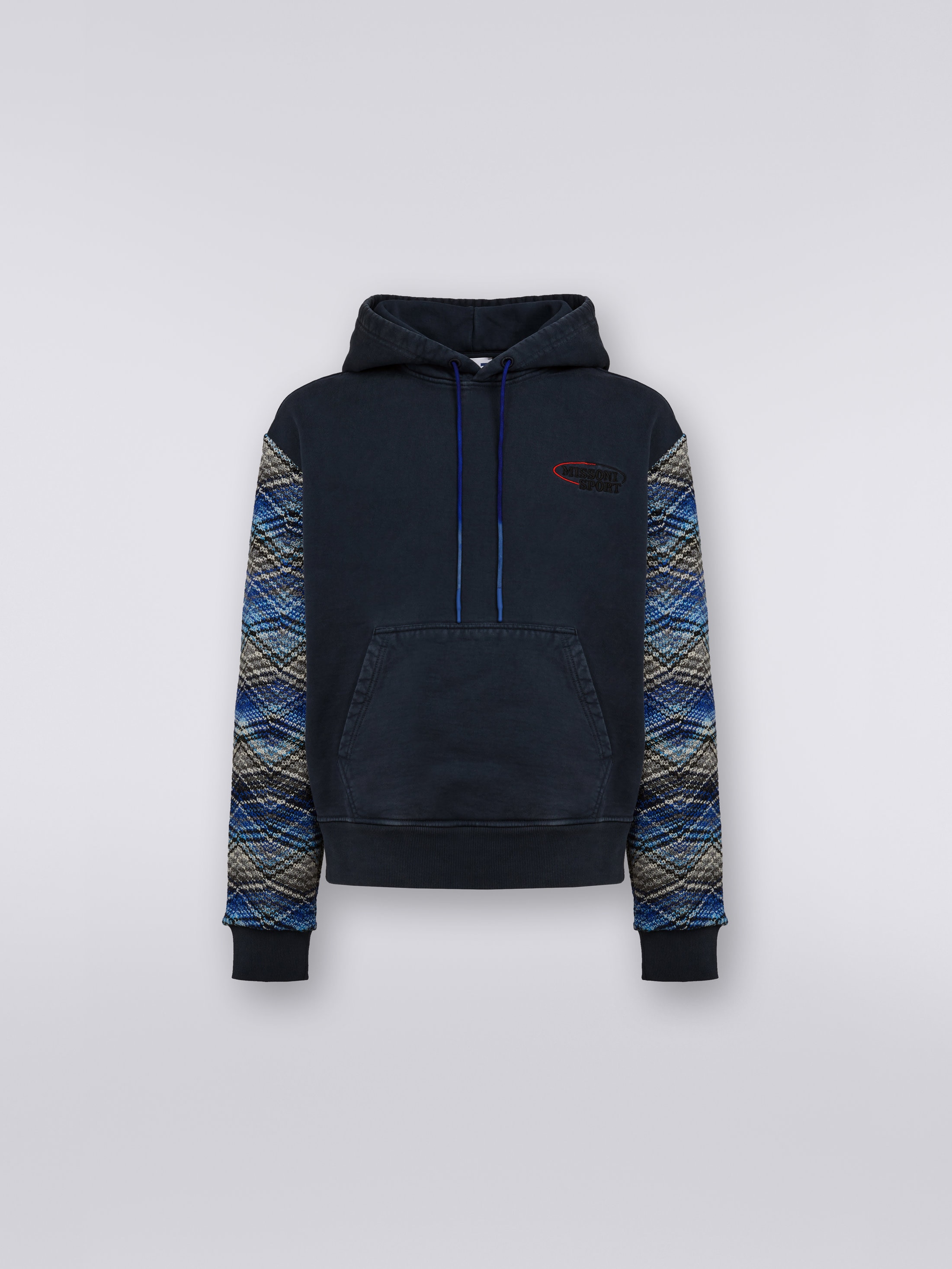 Cotton hoodie with knitted inserts