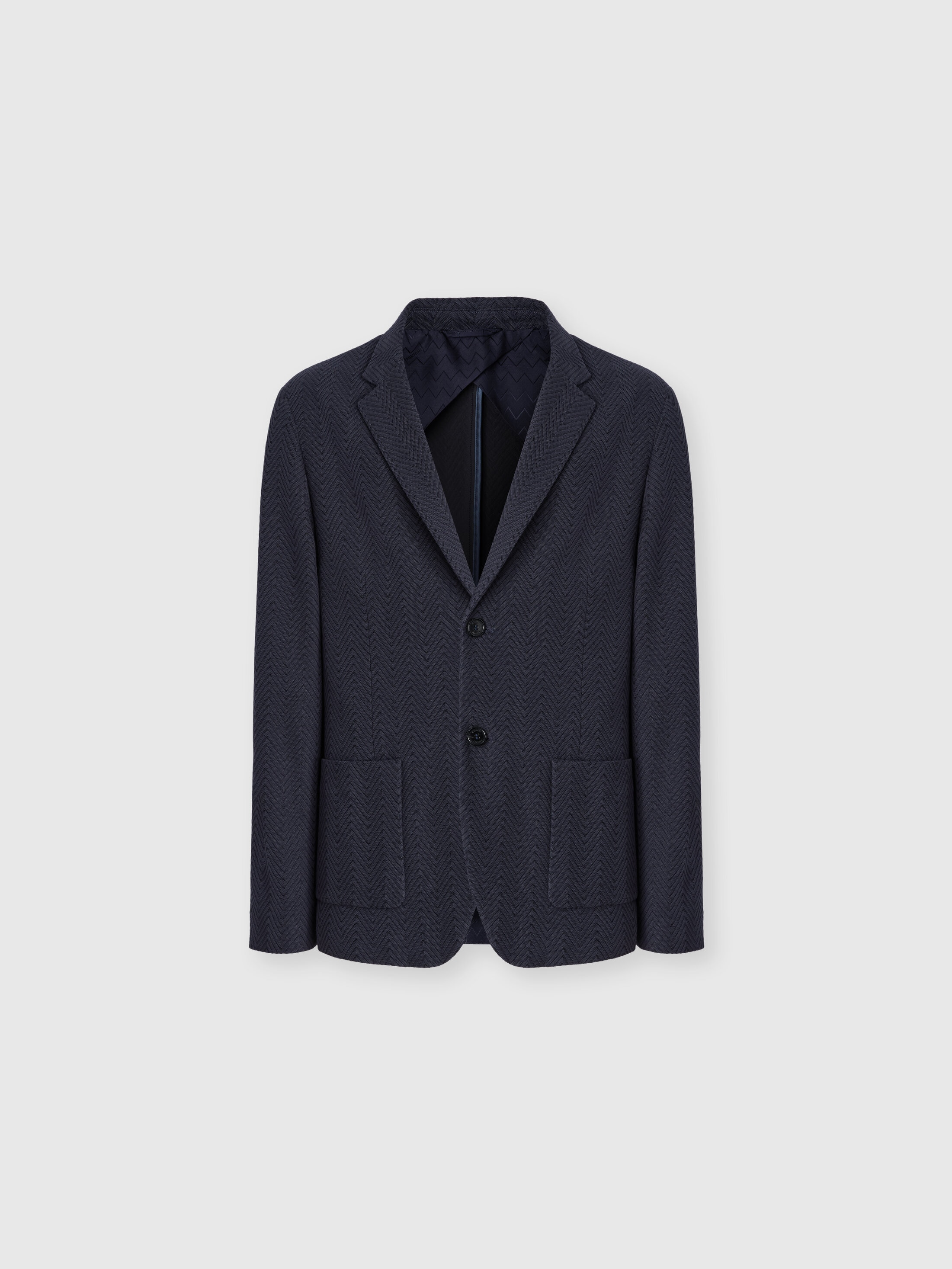 Missoni - Blazer droit en coton et viscose motif zigzag ton sur ton Homme Bleu Taille 52 1590 €