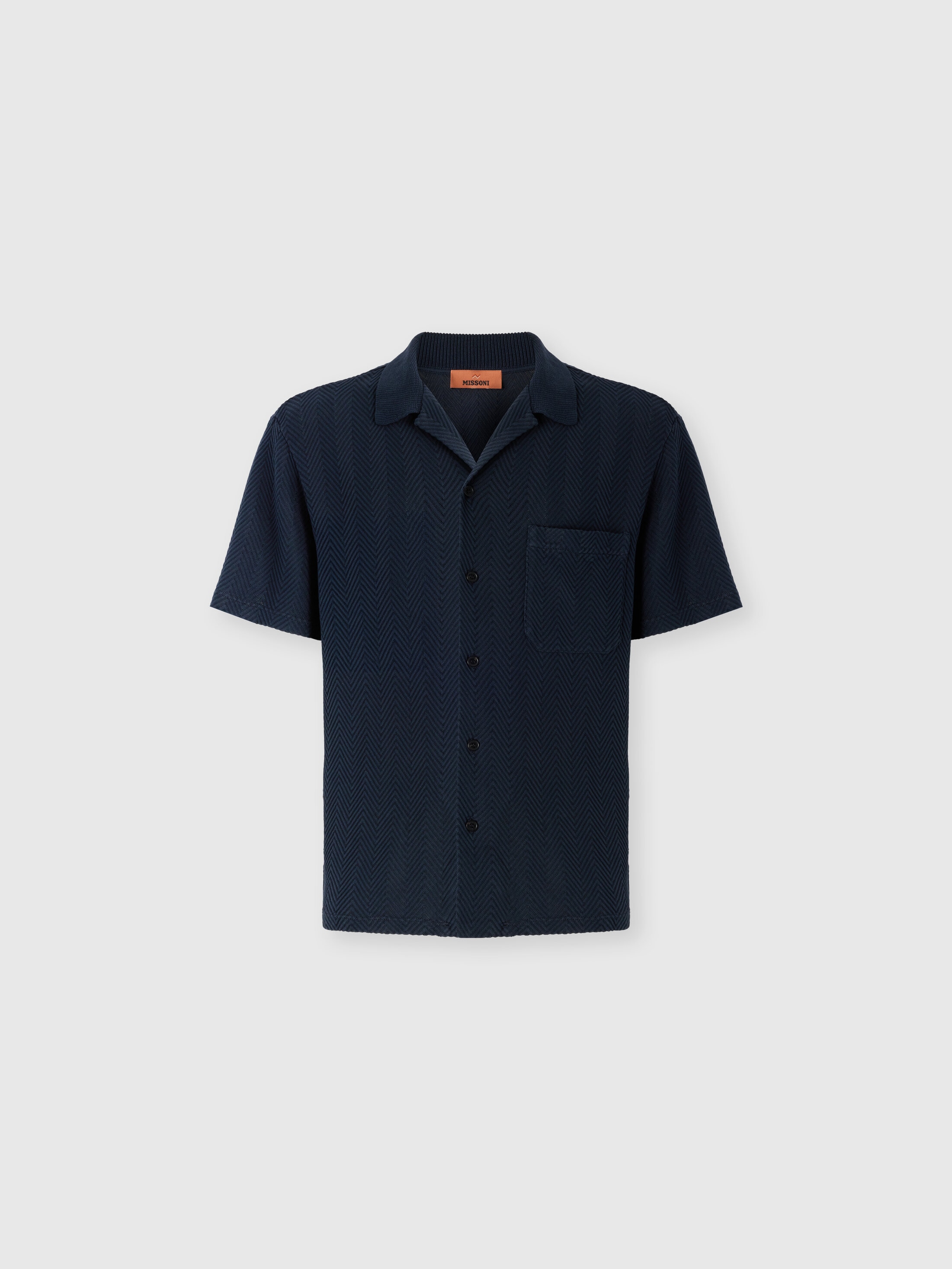 Missoni - Chemise bowling en coton et viscose chevron ton sur ton Homme Bleu Taille M 670 €