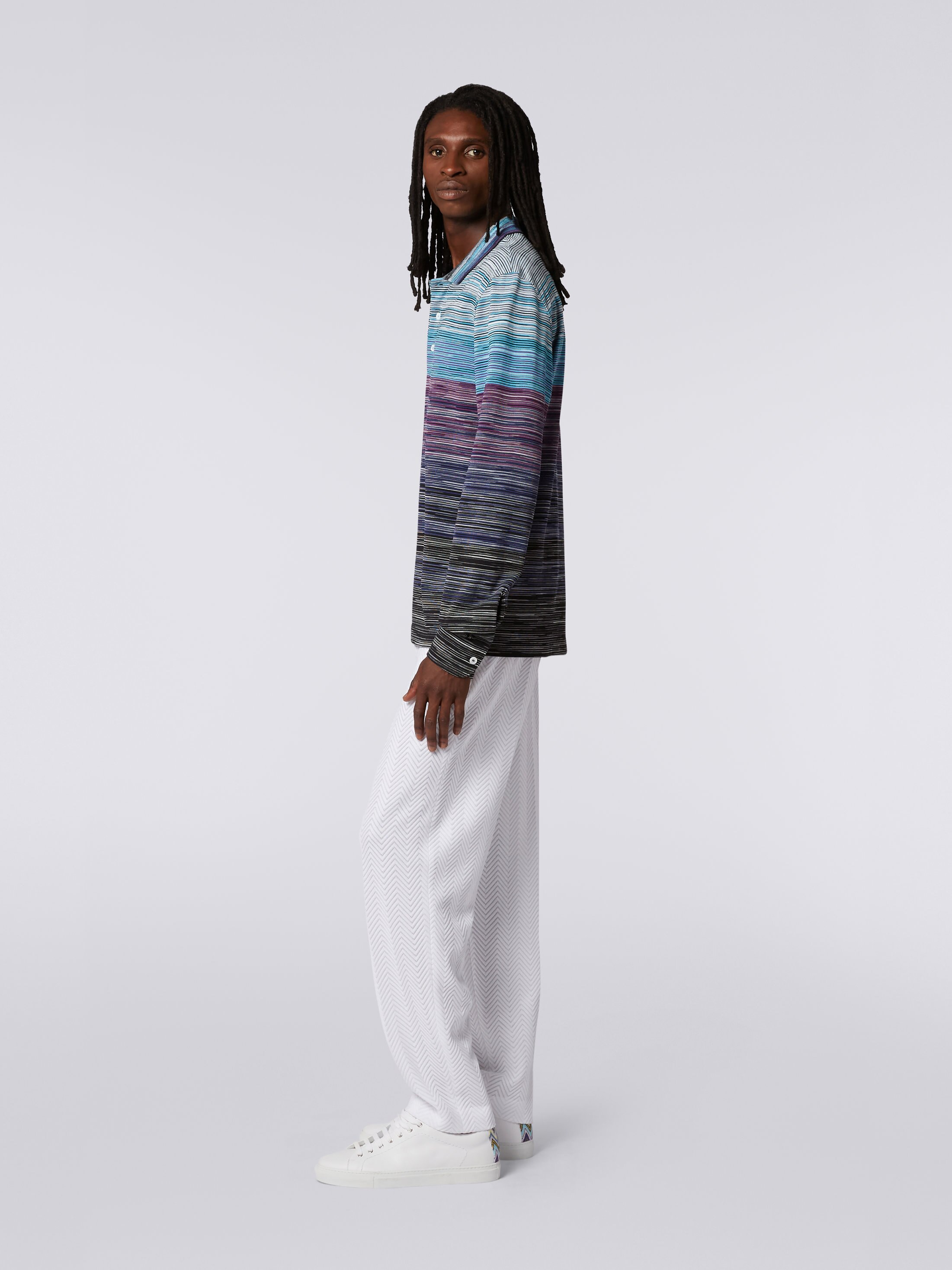 Slub viscose long sleeved polo shirt Multicoloured Missoni