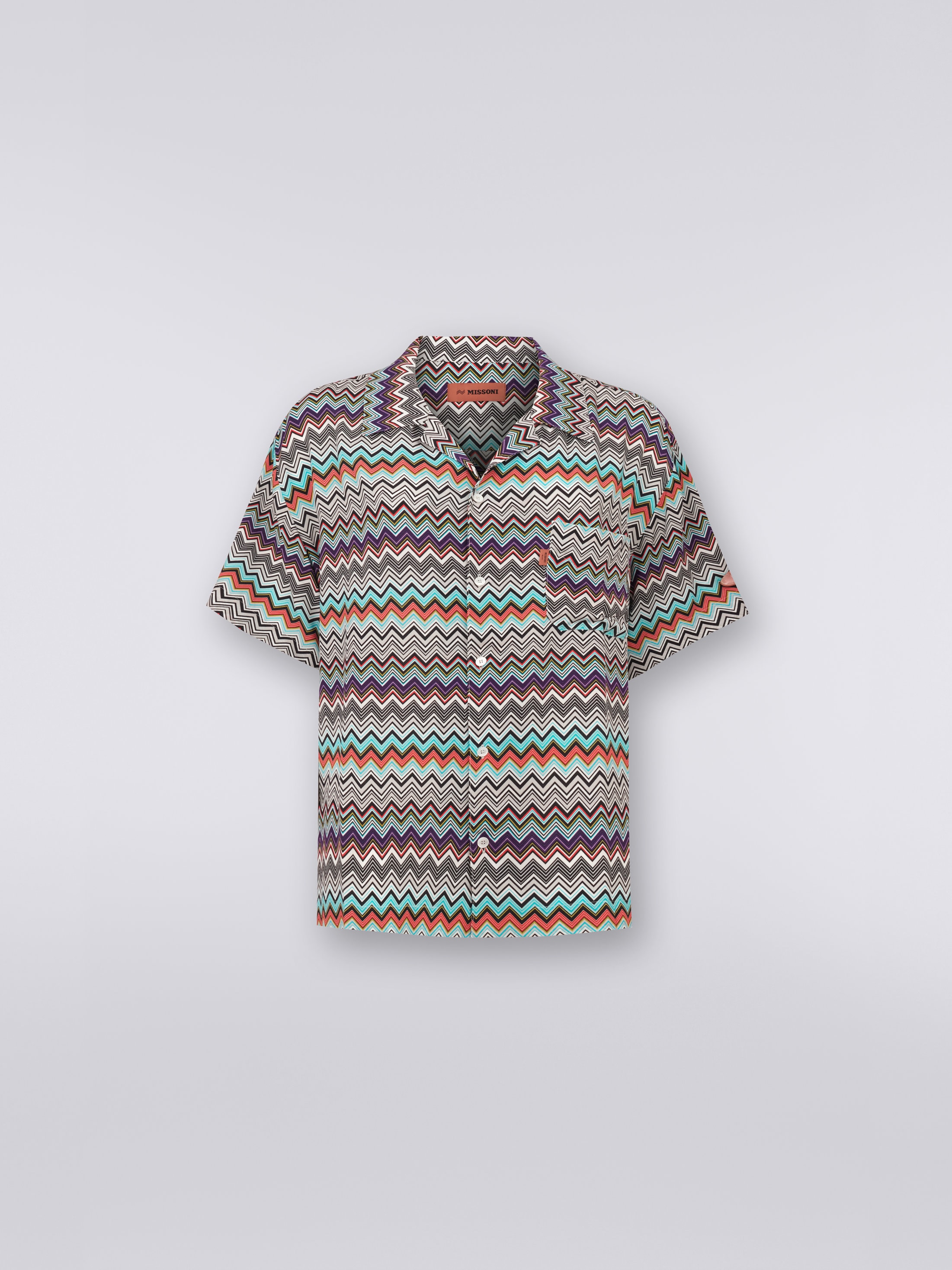 Printed Silk And Cotton Bowling Shirt in Multicoloured - Commas