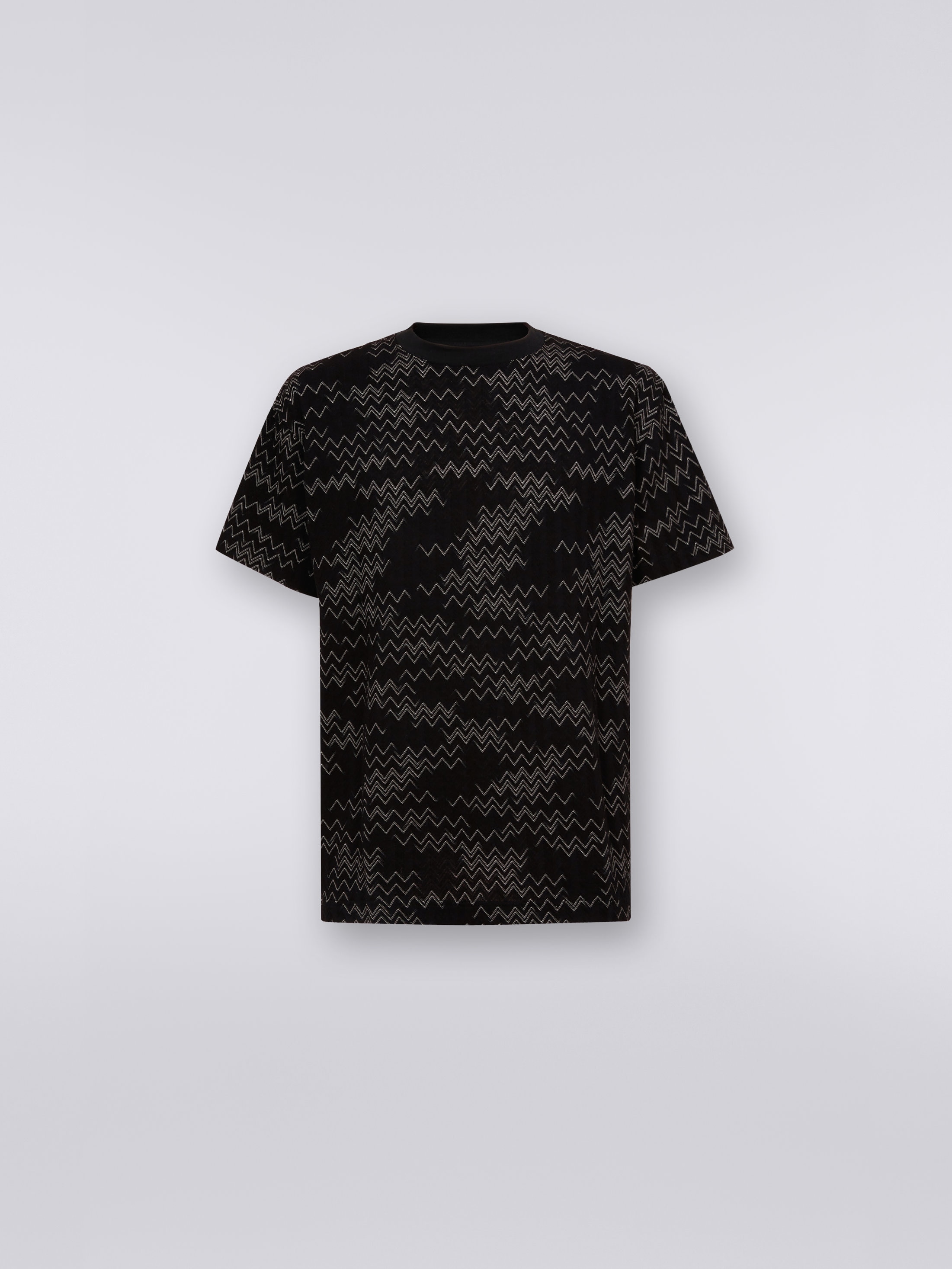 Missoni - Cotton and Viscose Chevron Crew-Neck T-Shirt, Men, Black, Size: 2XL