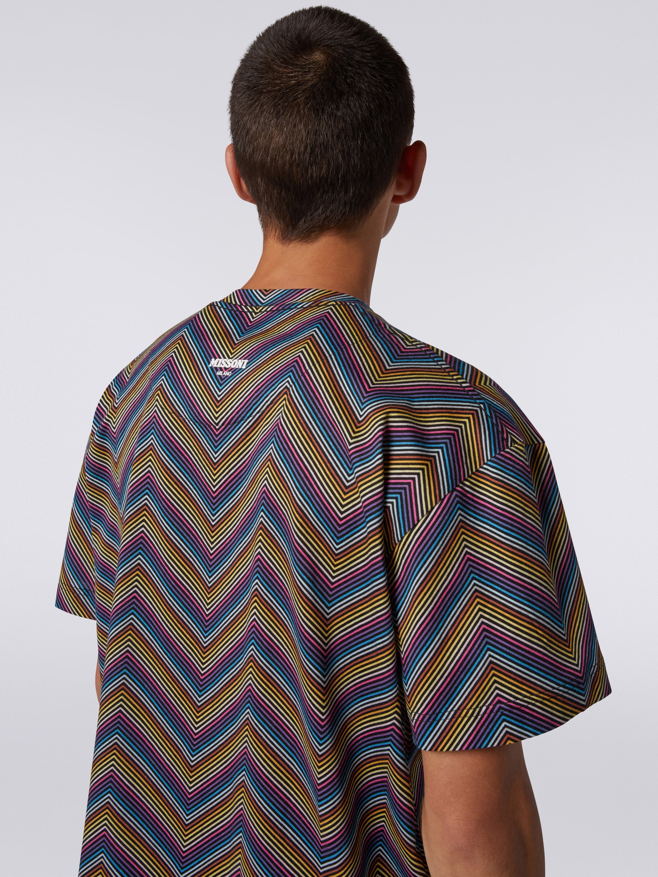 Tシャツ・カットソー No.0916 M stripe loose T (3color) Crew-neck cotton T-shirt with all-over zigzags