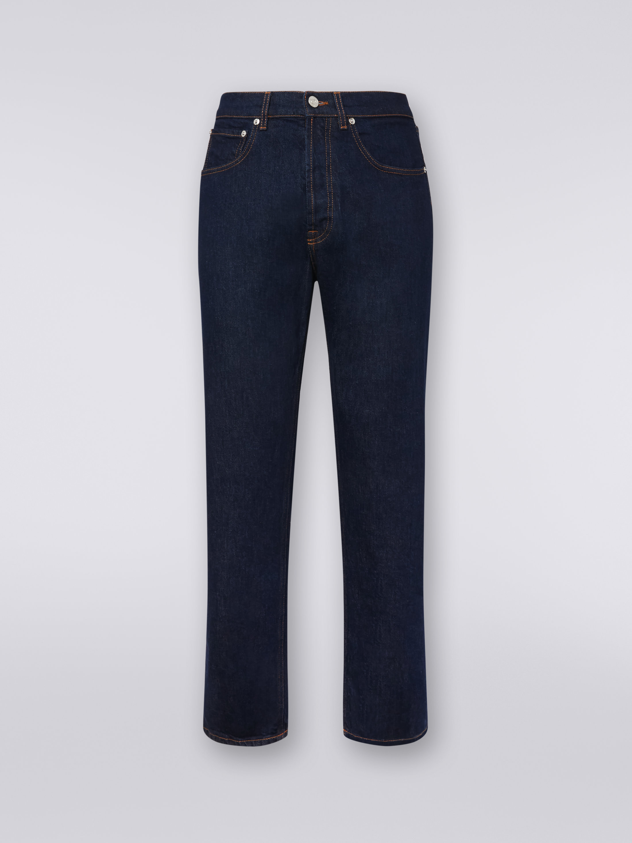 Five-pocket denim trousers with zigzag embroidery on pocket Blue 