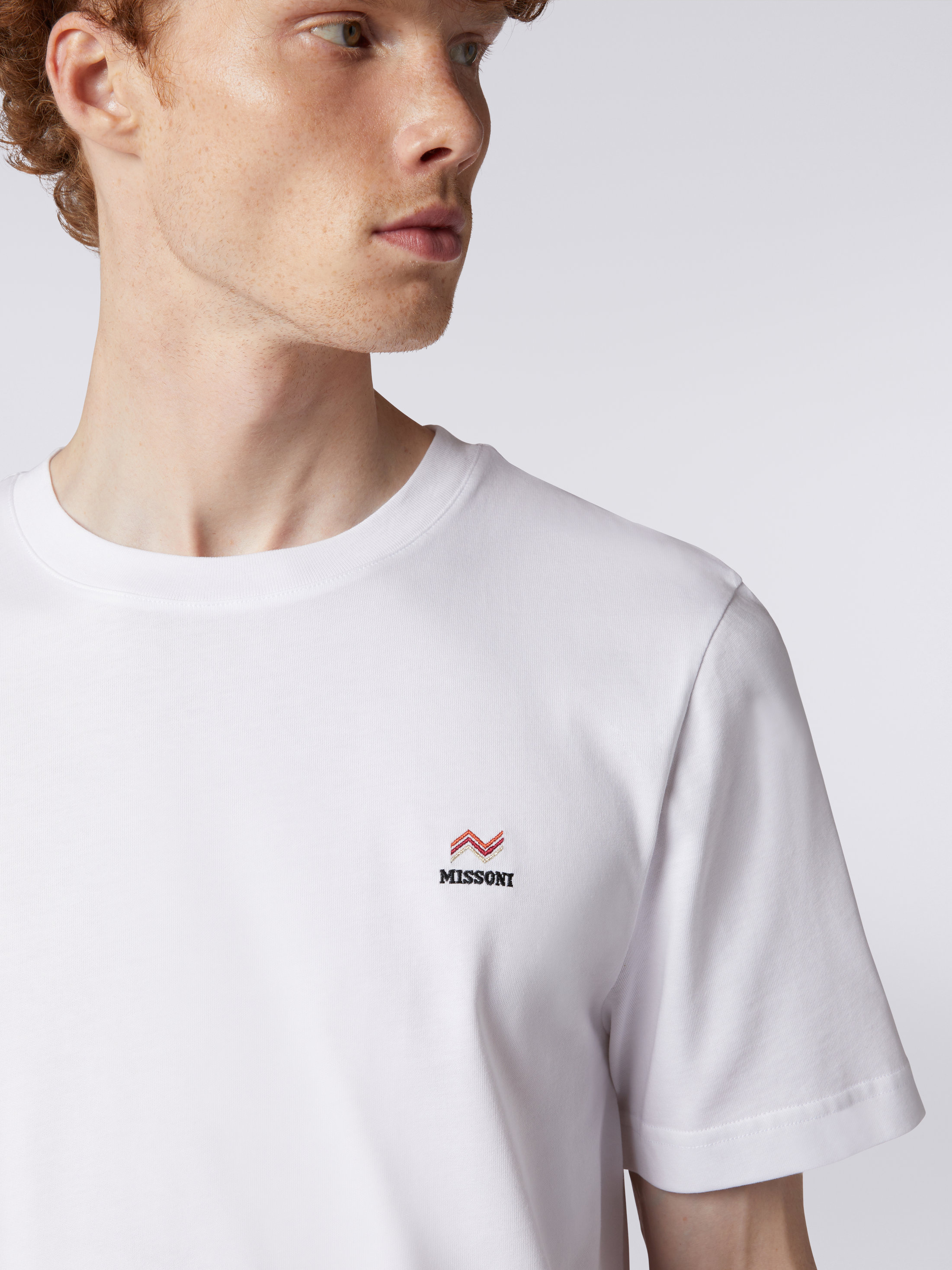 Rundhals-T-Shirt aus Baumwolle mit Stickerei und Logo Weiß | Missoni