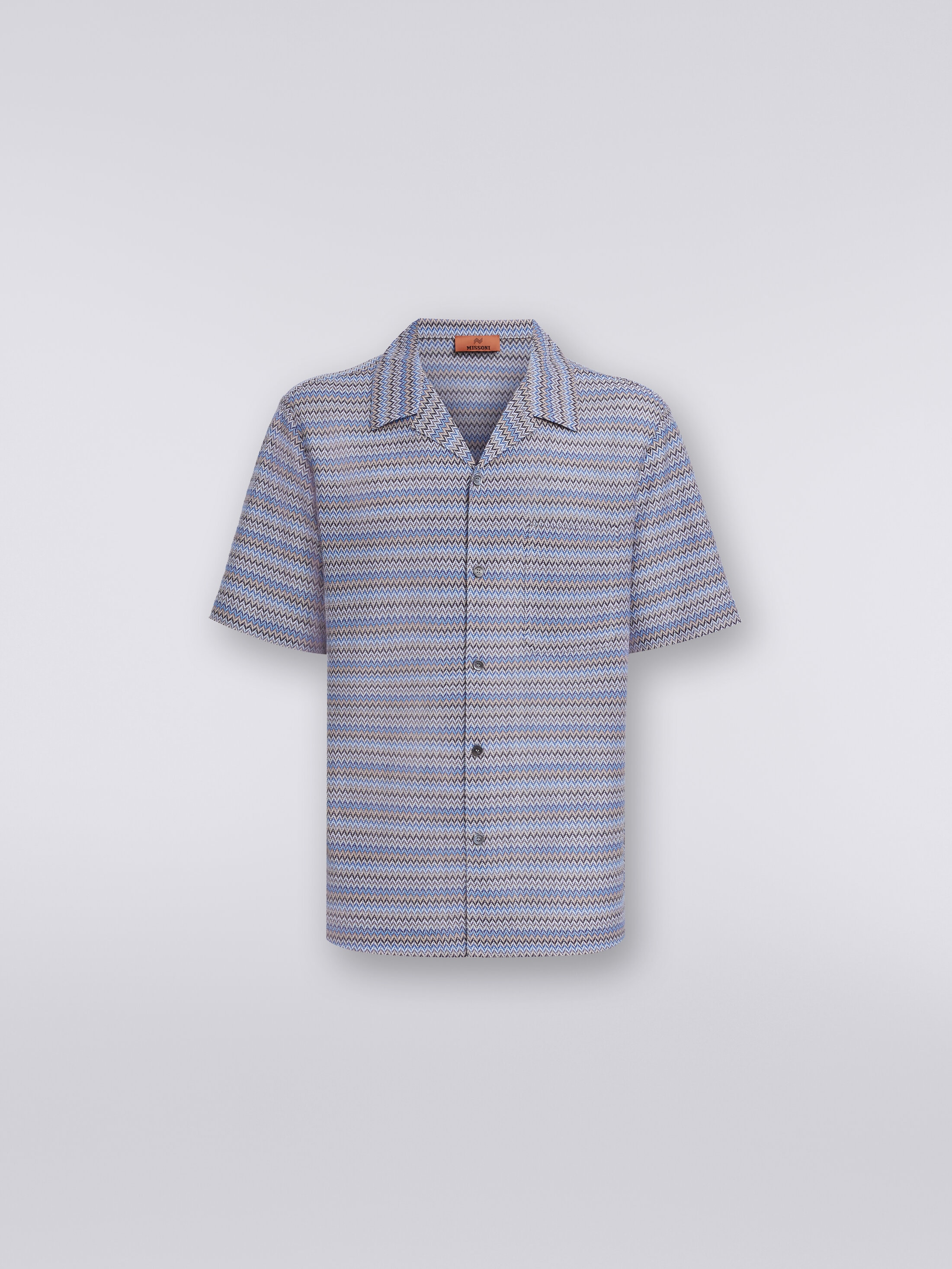 Short-sleeved zigzag bowling shirt Blue | Missoni