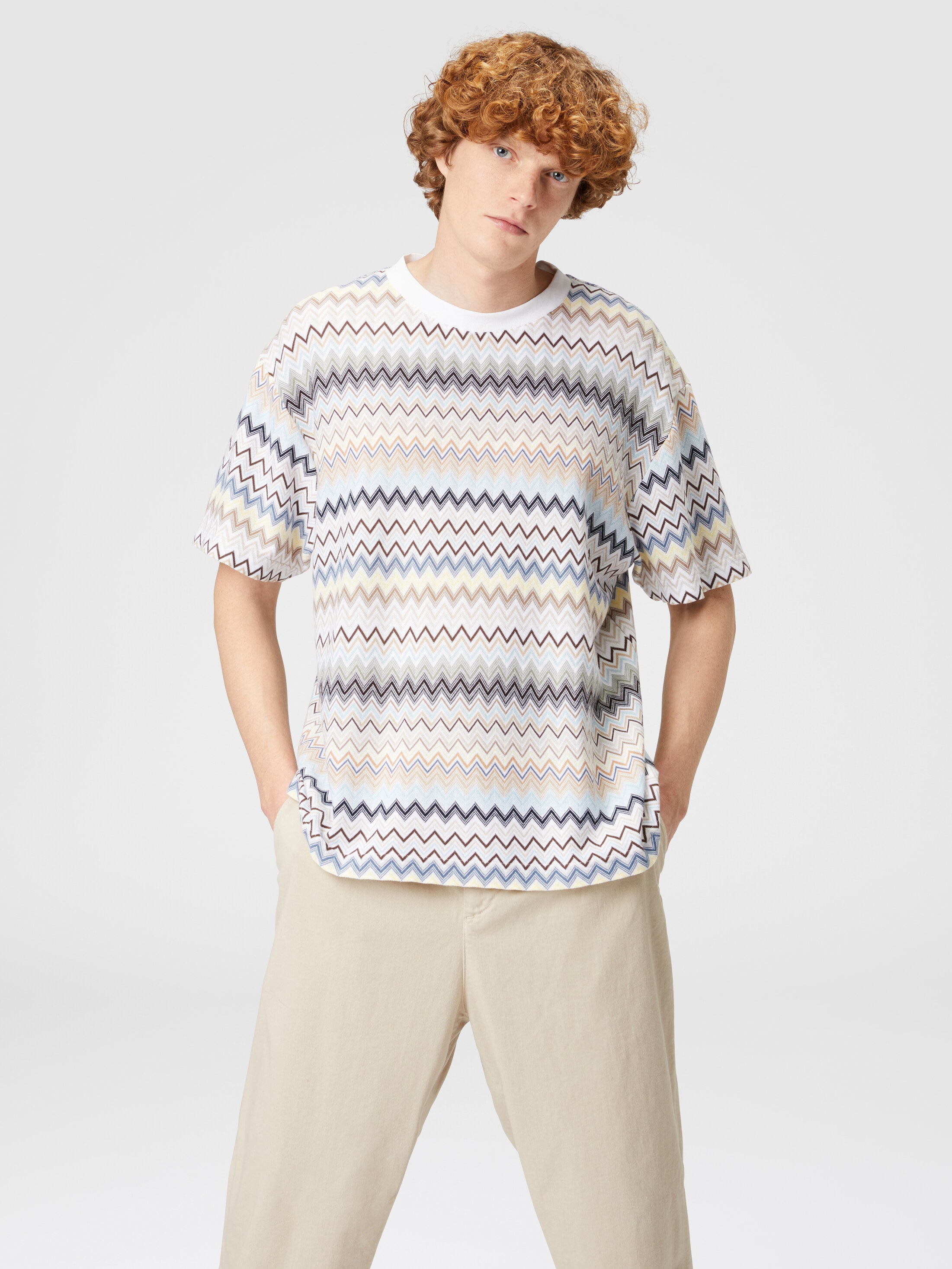 Missoni Zig Zag Embroidered Cotton T-shirt | Blue | FARFETCH