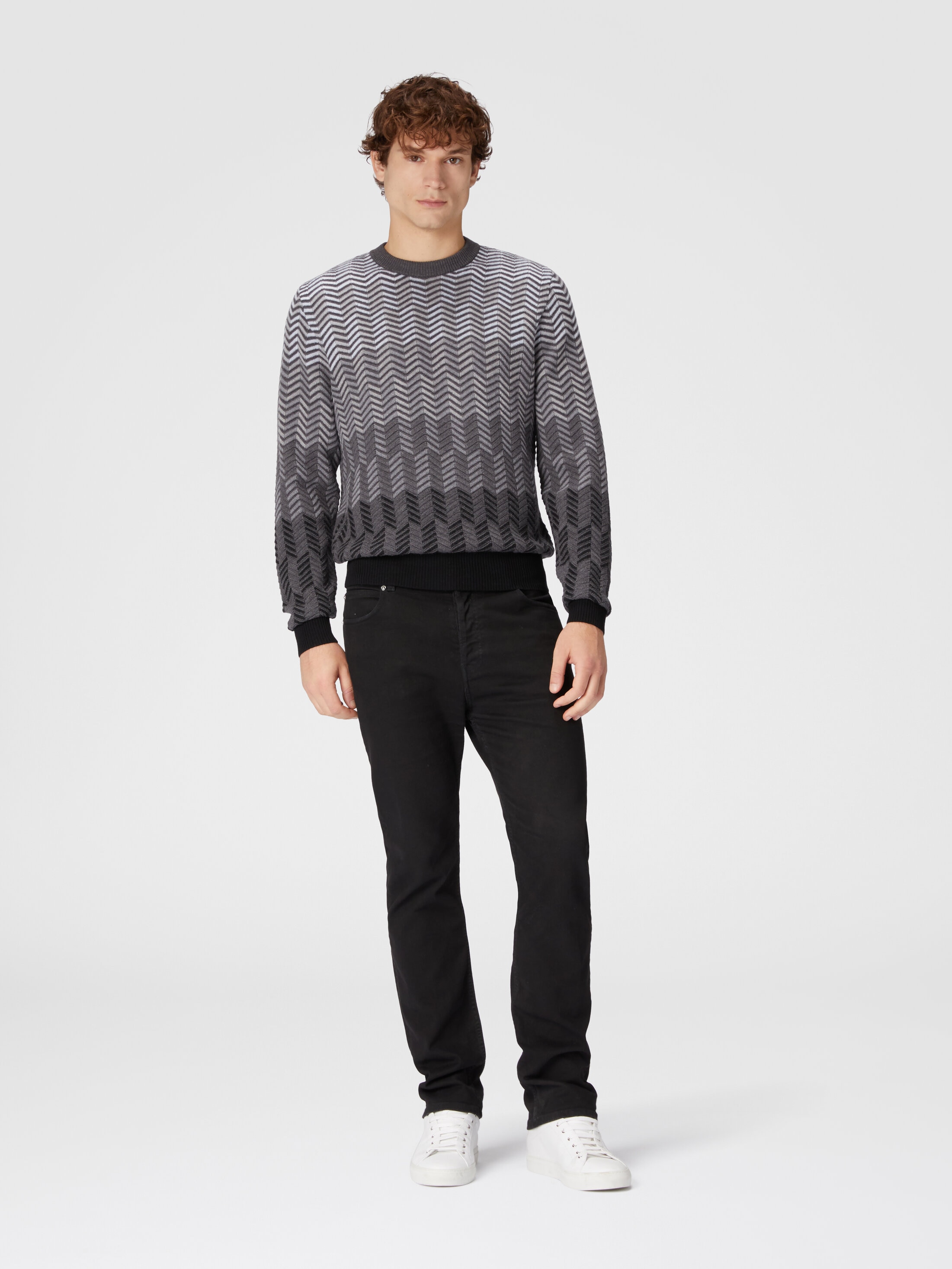 Zigzag virgin wool crewneck pullover Grey | Missoni