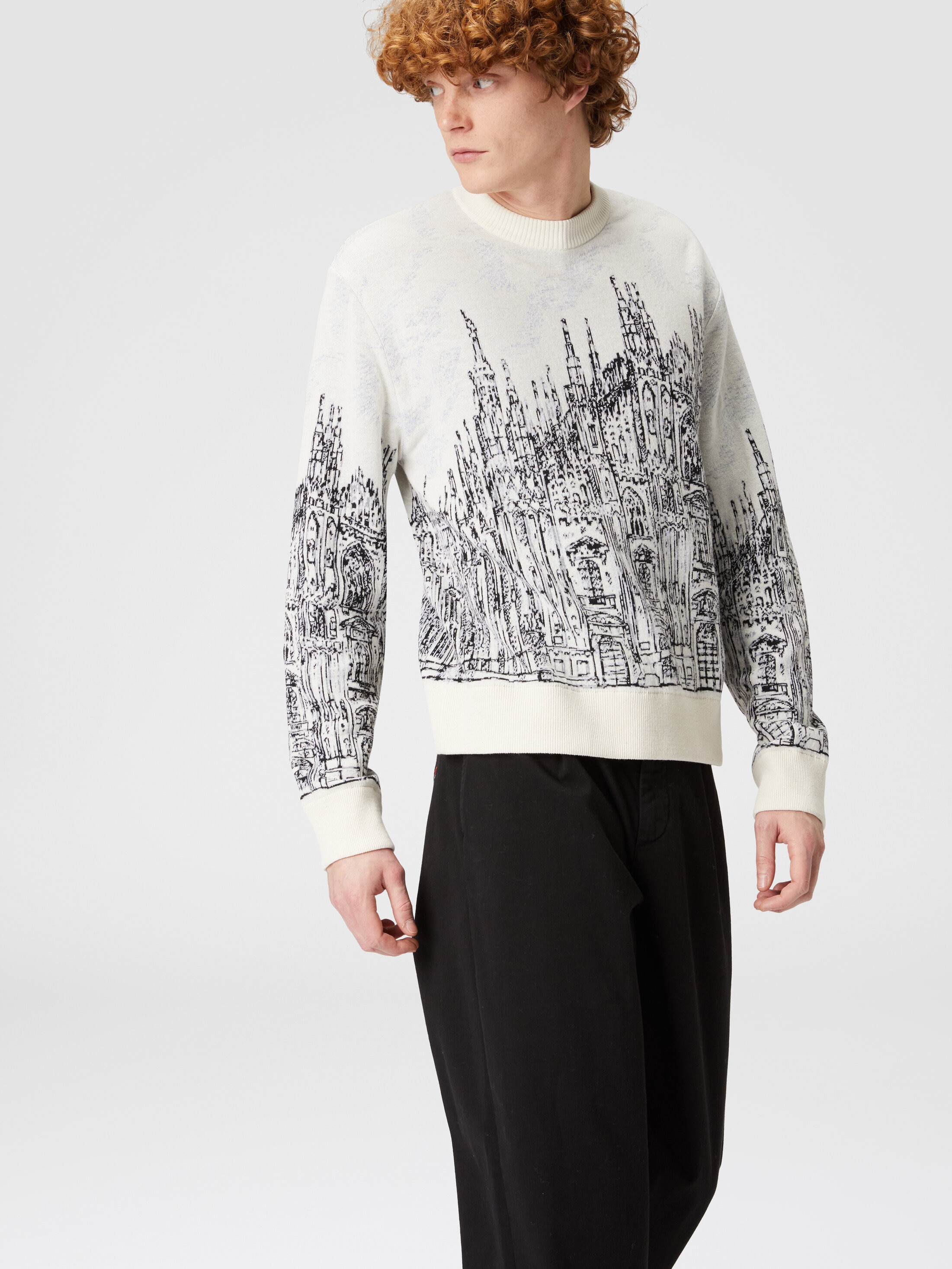 Crewneck pullover in jacquard cotton blend 