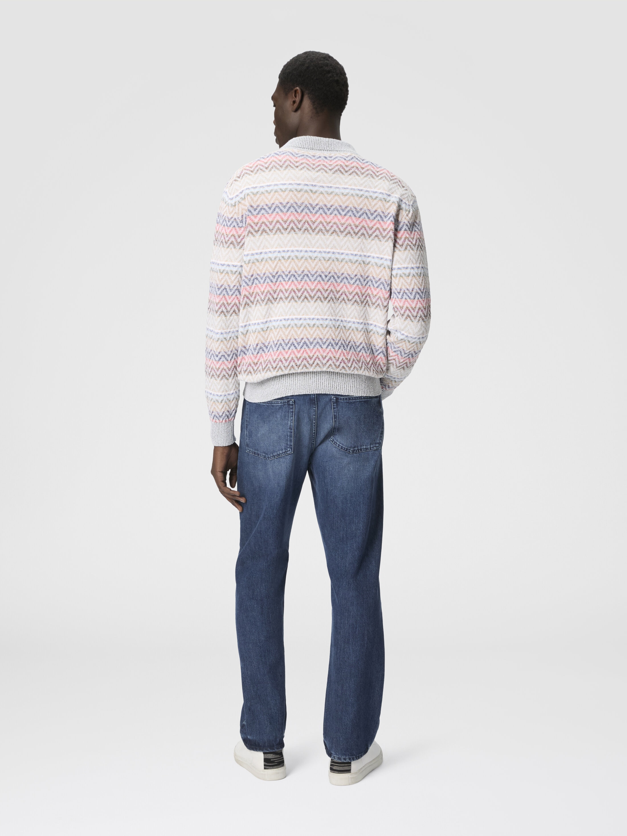 Zig zag cotton crewneck T-shirt with contrasting collar