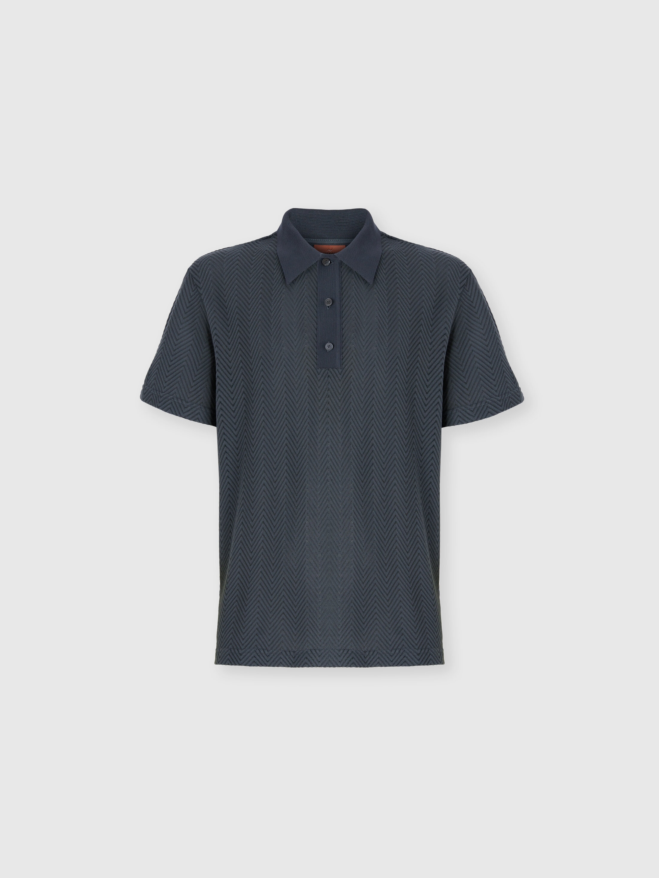 Missoni Cotton And Viscose Polo Shirt With Tone-on-tone Zigzag In Blue