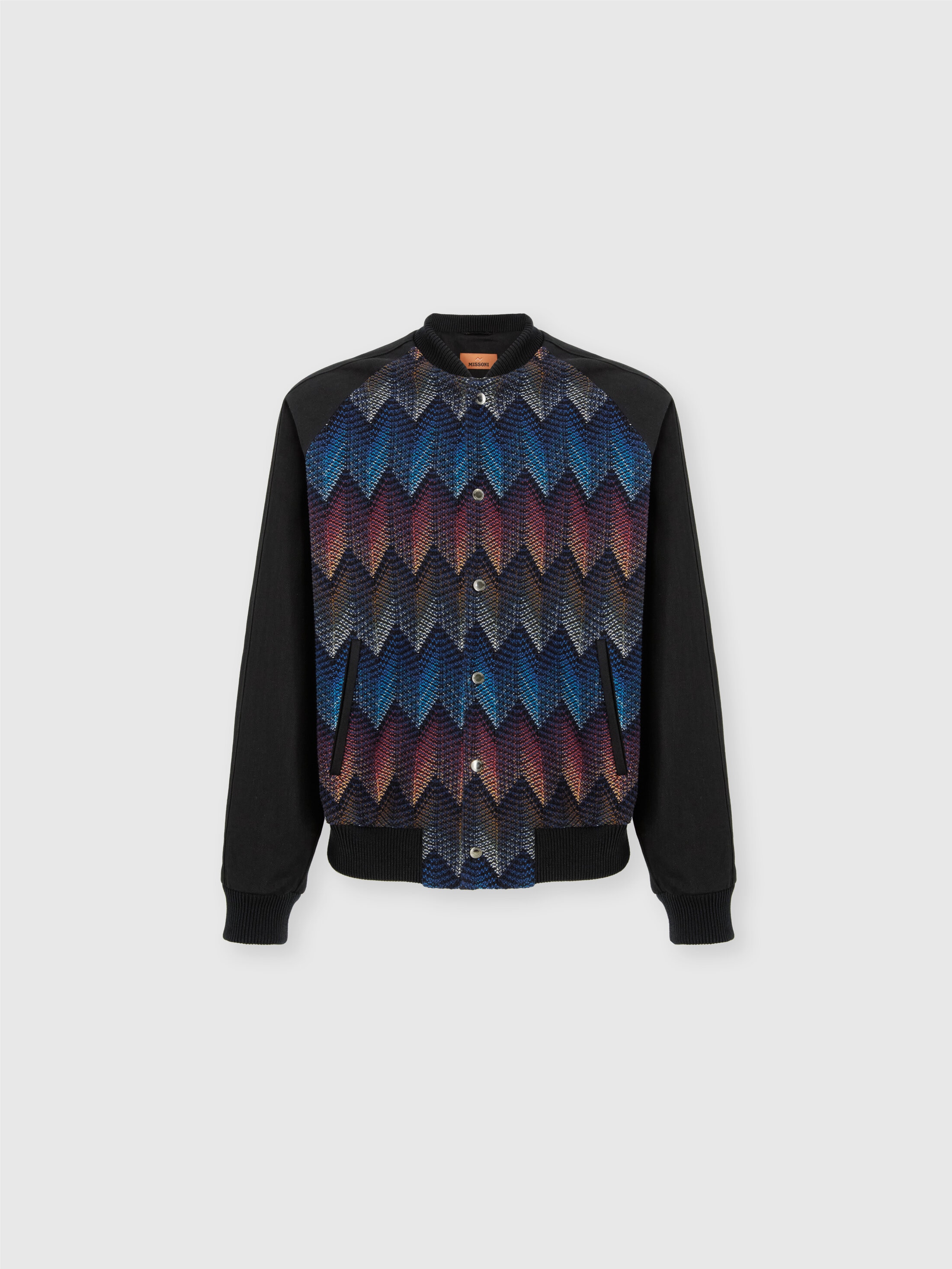 Missoni Cotton-blend Bomber Jacket With Zigzag Knit Insert In Multicoloured