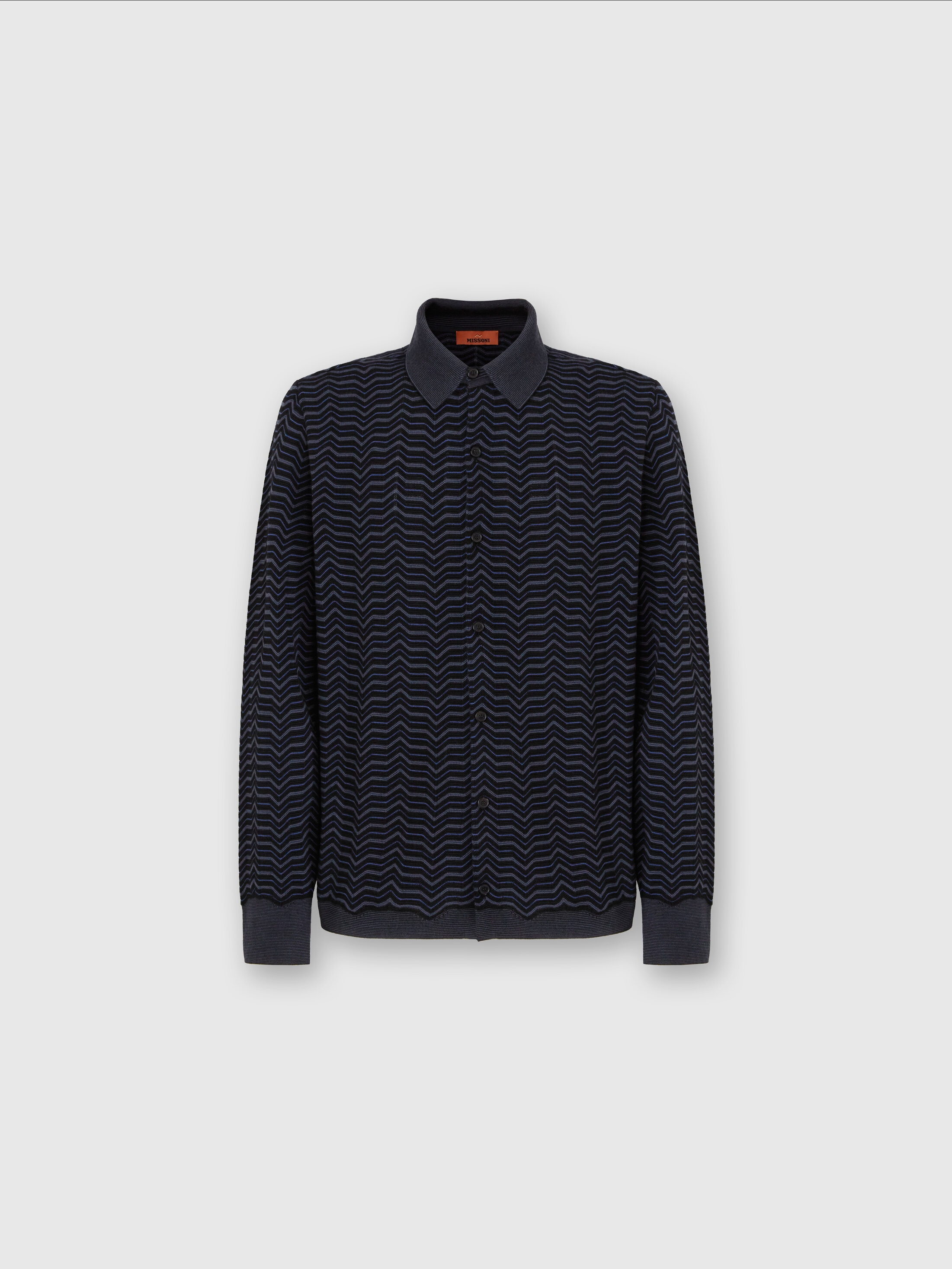 Missoni Wool And Viscose Knit Shirt With Waves In Blue,grey