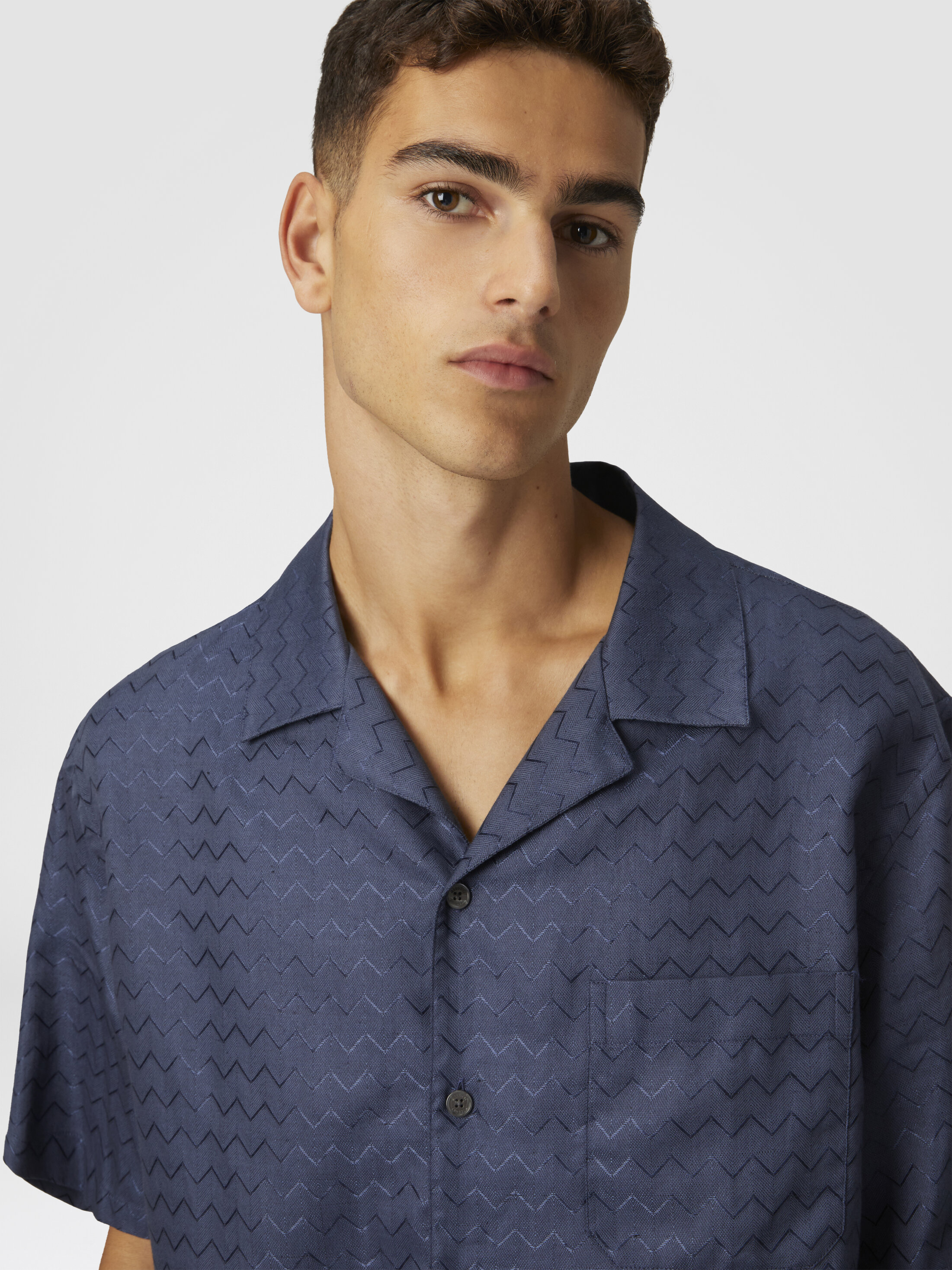 Tシャツ・カットソー MISSONI SS25 BOWLING SHIRT (US25SJ05 BW00W0S01FS) Cotton, viscose and linen bowling shirt with shiny zigzag