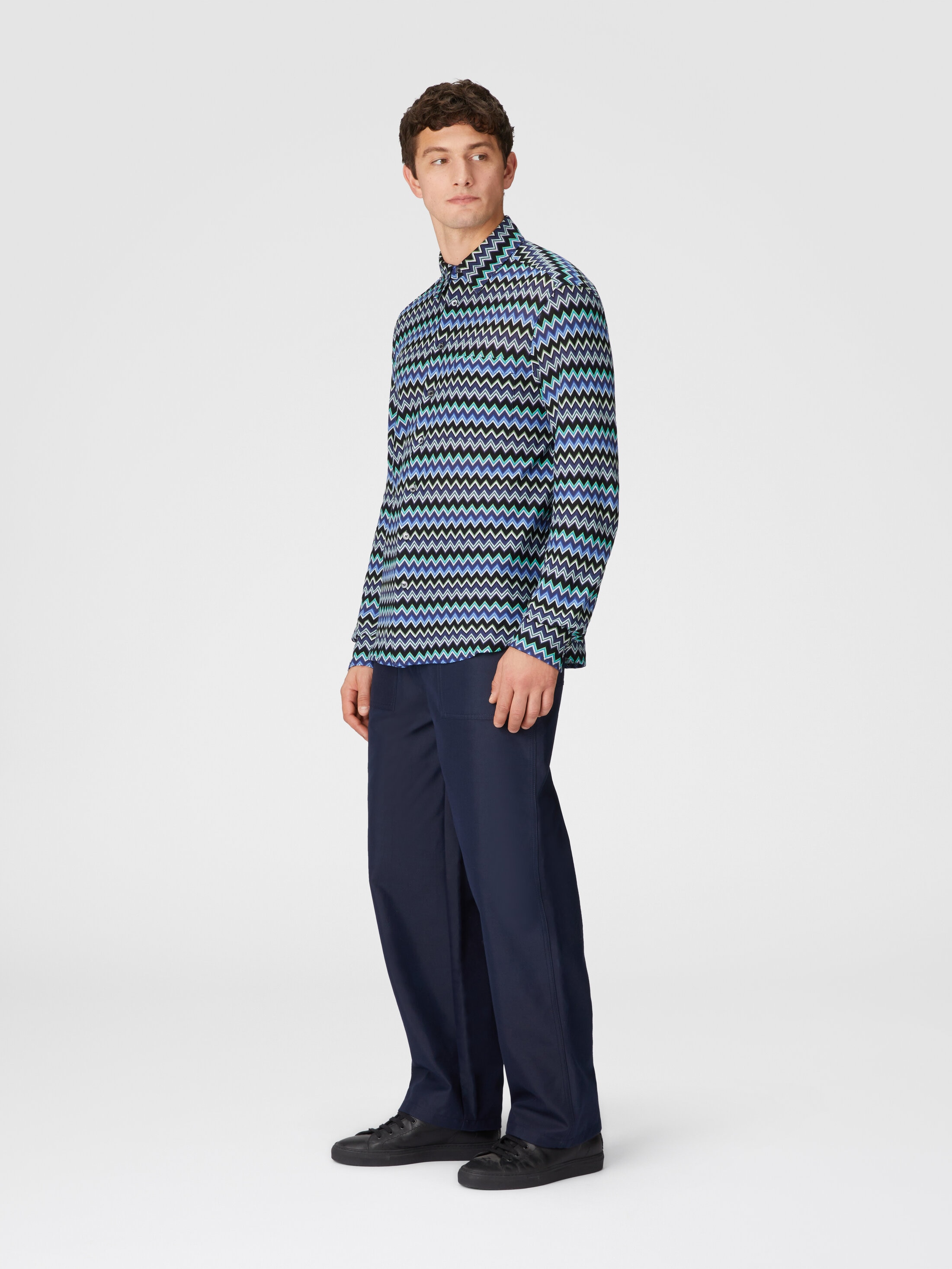 Zig zag cotton shirt with breast pocket Black & Blue | Missoni