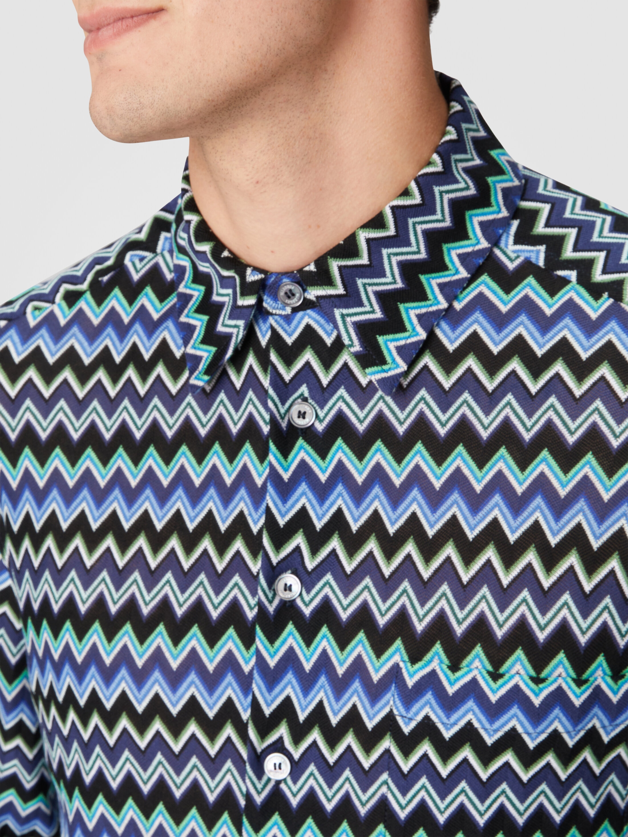 Zig zag cotton shirt with breast pocket Black & Blue | Missoni