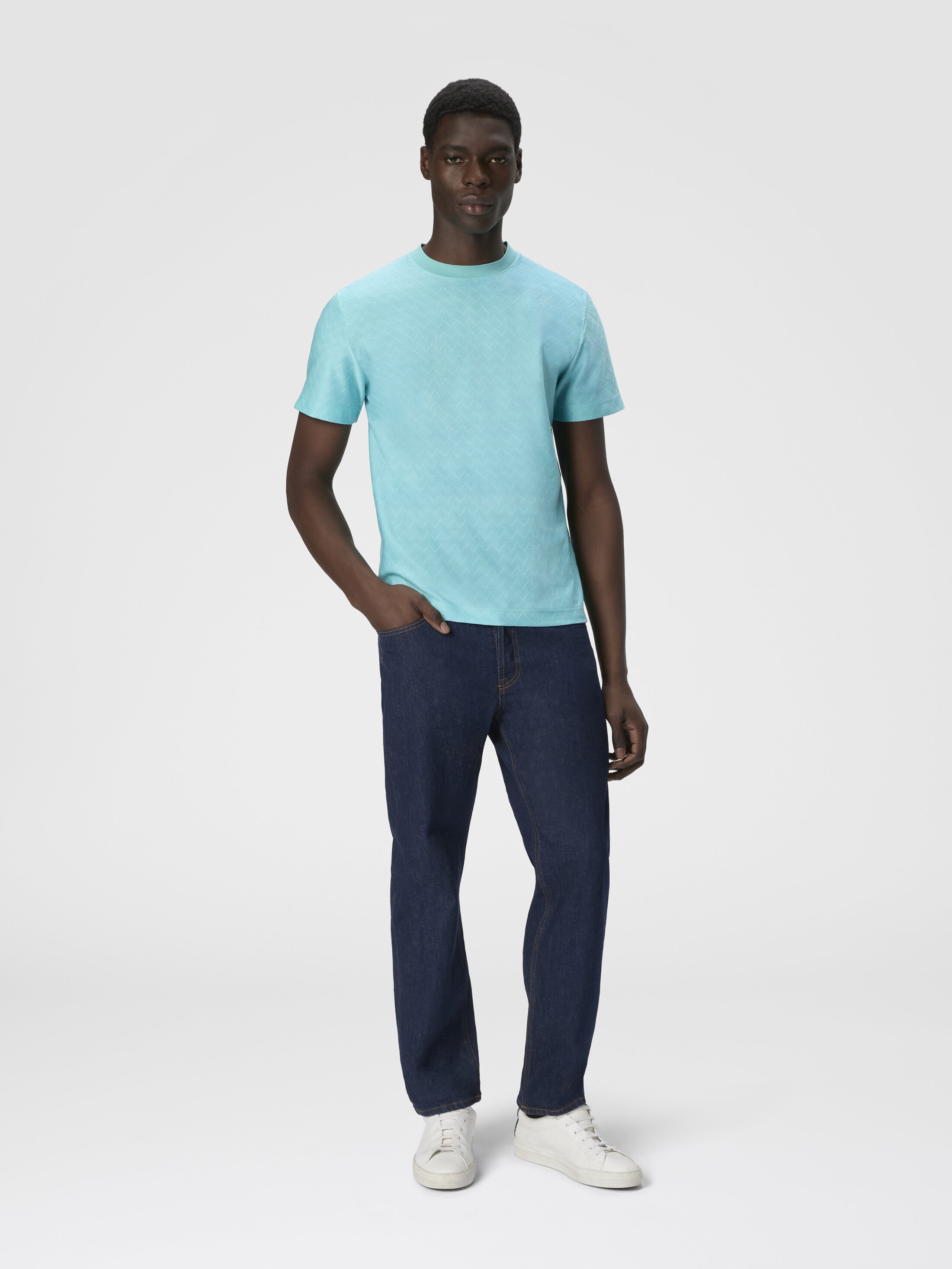 Tone-on-tone zig zag cotton jersey crewneck t-shirt White