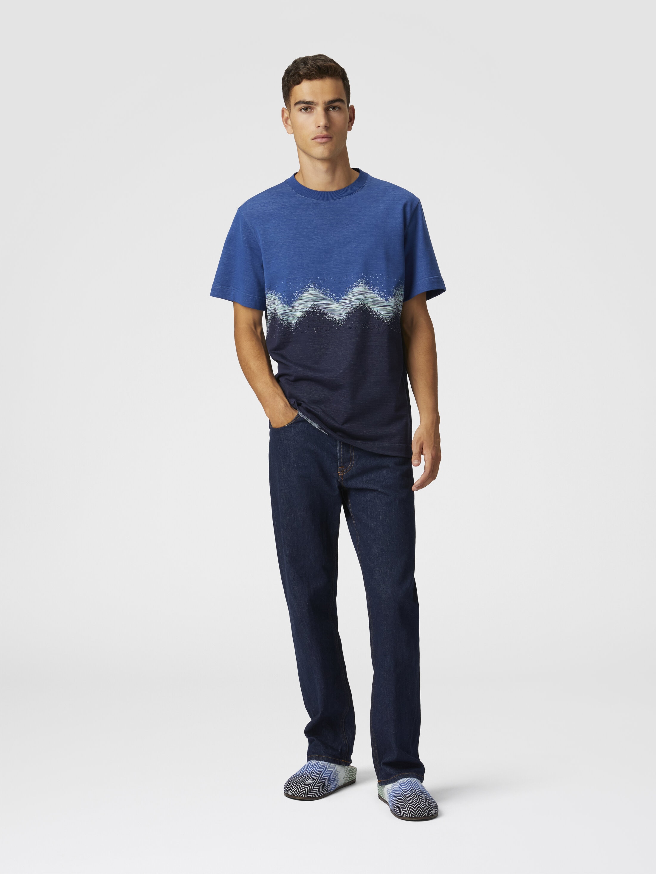 Tシャツ・カットソー MISSONI US23SL12 SLUB COTTON JERSEY CREW-NECK T-shirt Cotton crewneck T-shirt with slub zigzag Green | Missoni
