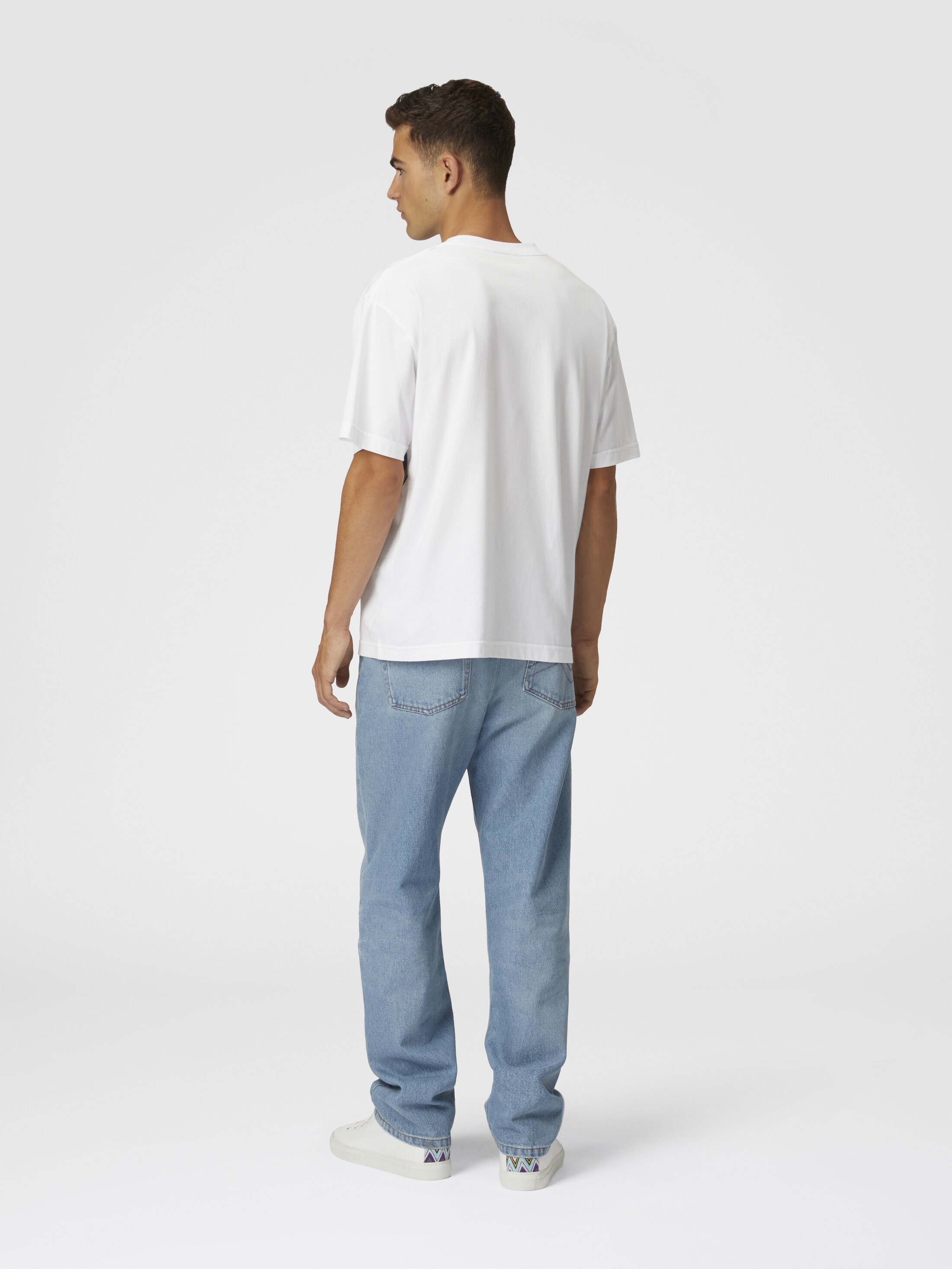 Cotton crewneck T-shirt with macro zigzag print White