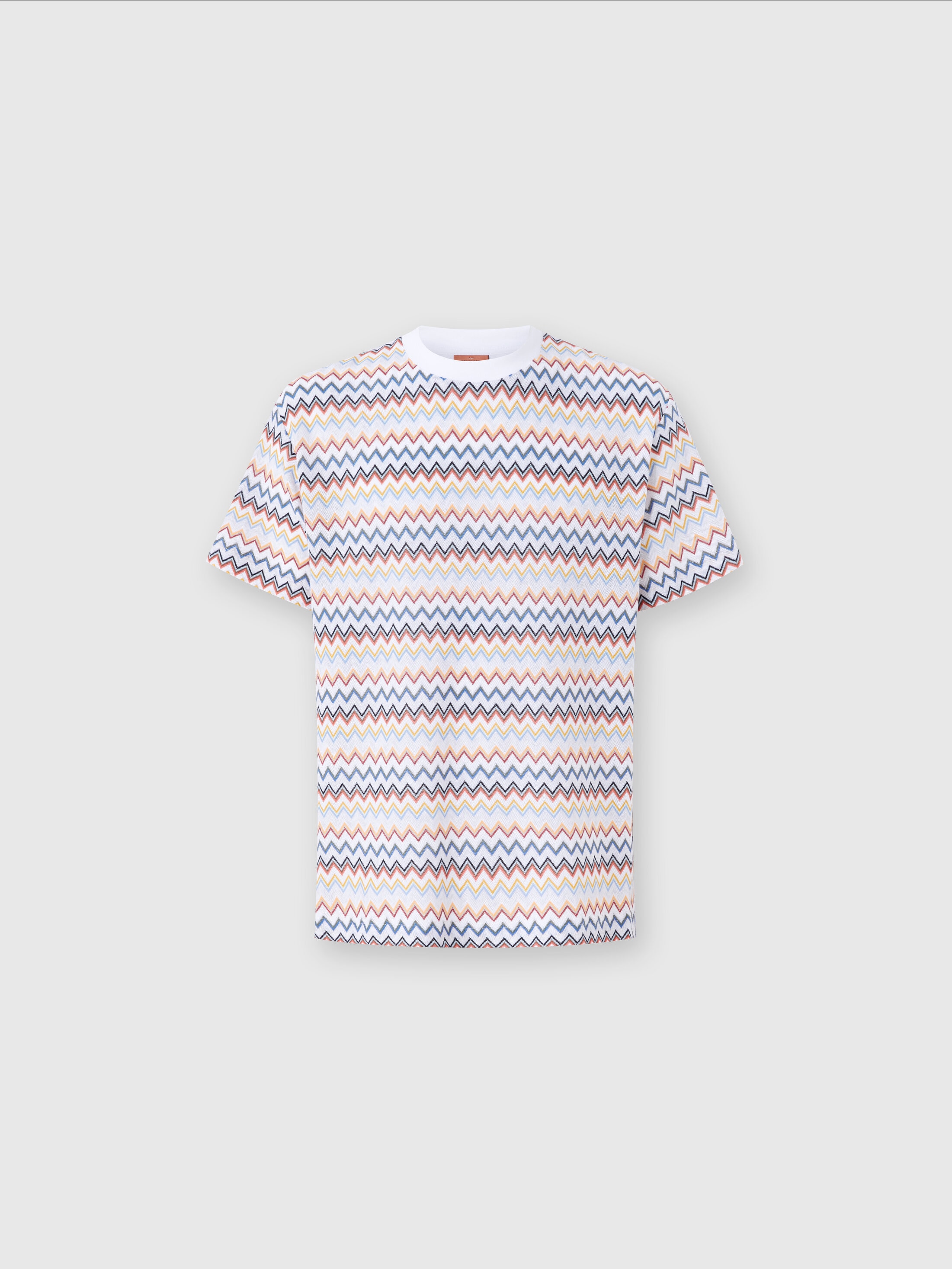 Zig zag cotton crewneck T-shirt with contrasting collar