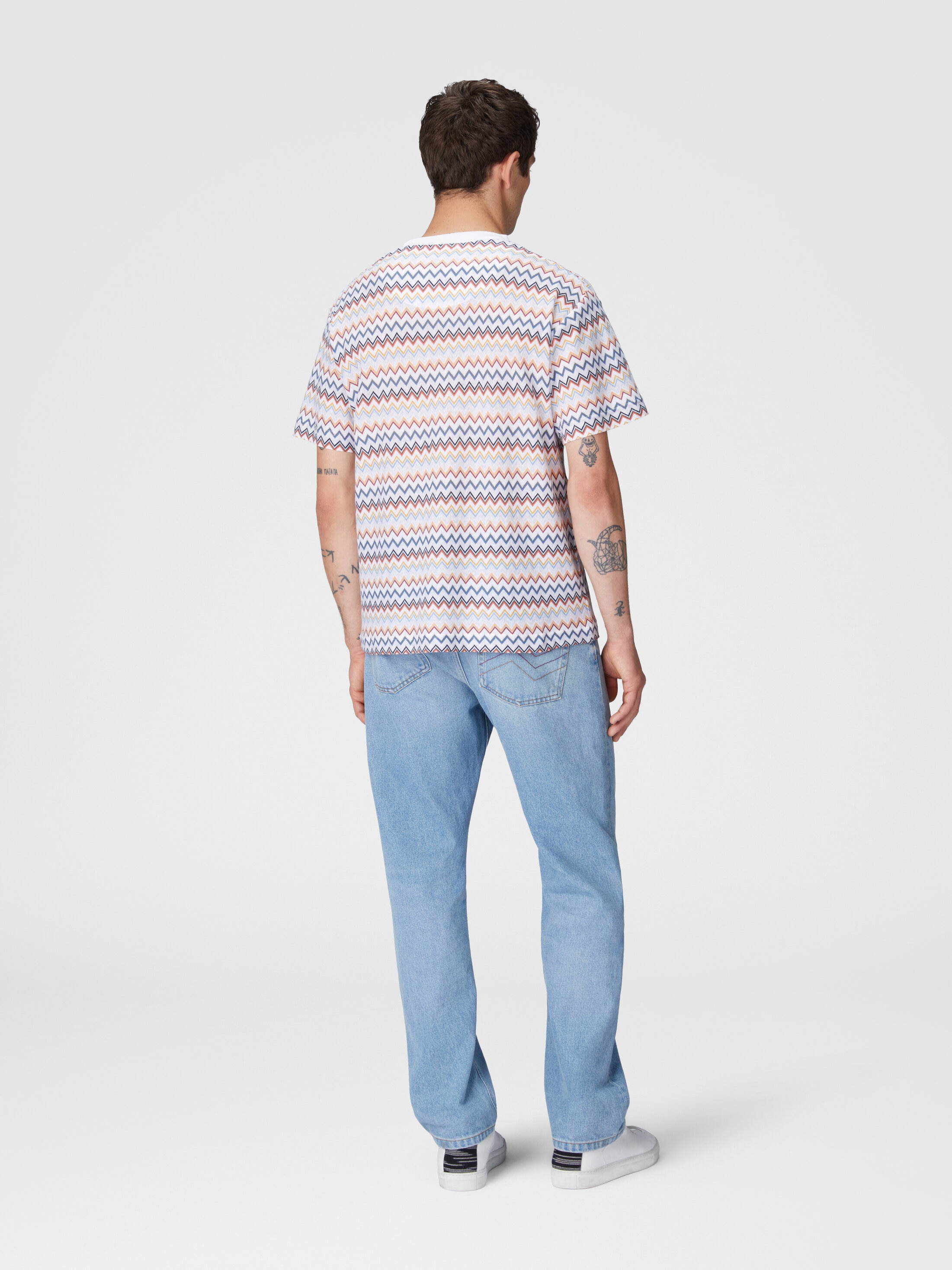 Zig zag cotton crewneck T-shirt with contrasting collar
